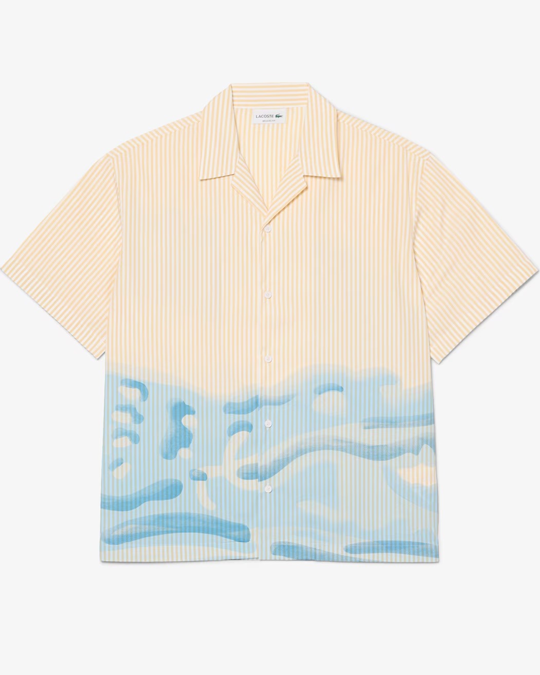 LACOSTE Camicia Uomo Popeline Cotone Righe Stampa-Blanc/Beige