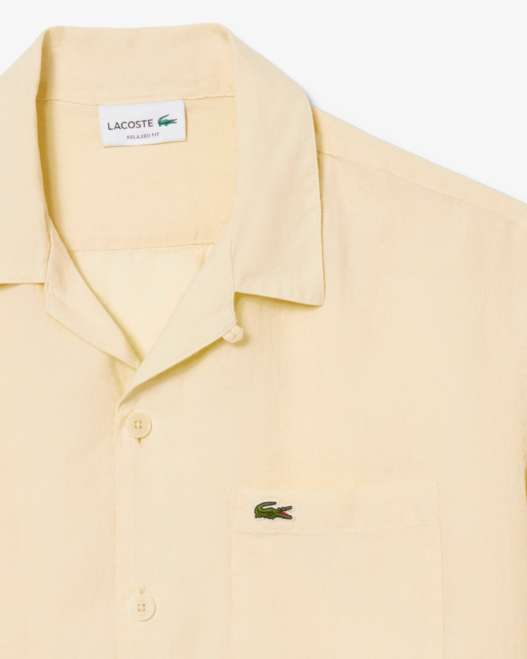 LACOSTE Camicia Uomo Lino Maniche Corte Relaxed Fit-Beige