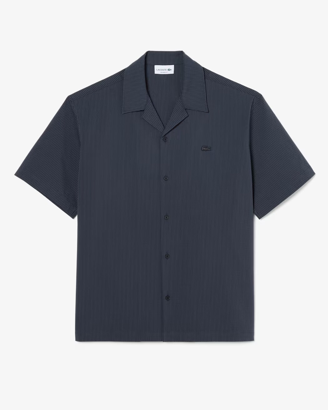 LACOSTE Camicia Uomo Seersucker Maniche Corte-Noir/Gris Fonce