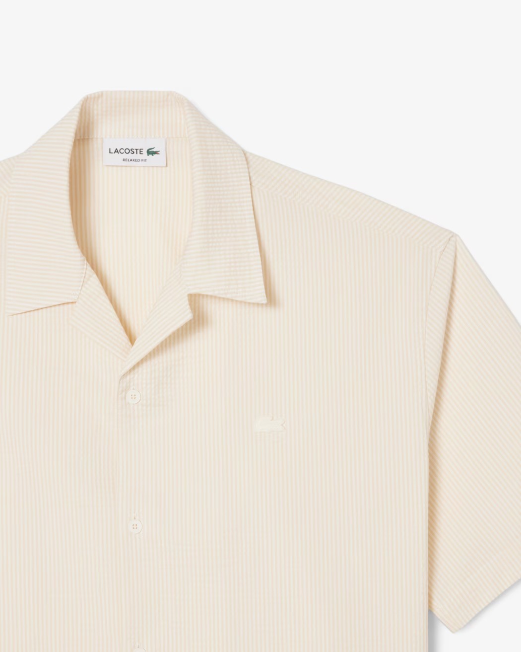 LACOSTE Camicia Uomo Seersucker Maniche Corte-Blanc/Beige