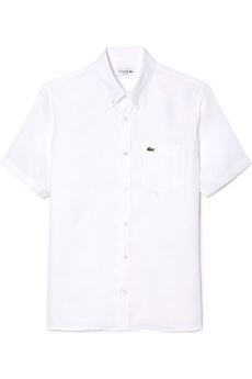 LACOSTE Camicia Uomo Lino Maniche Corte-Bianco