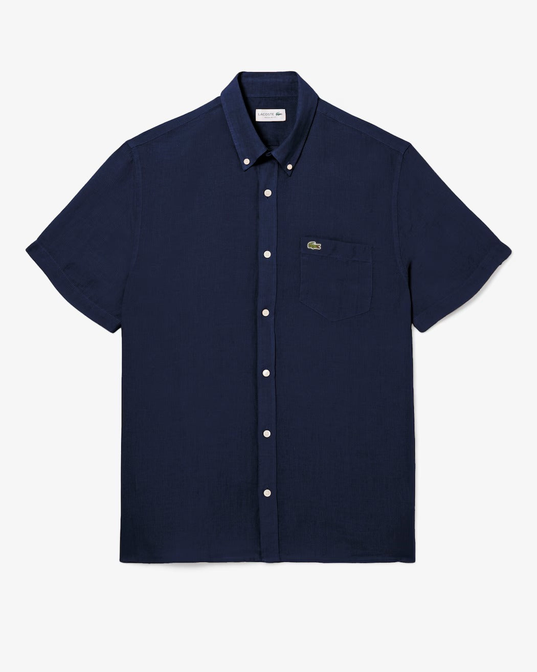 LACOSTE Camicia Uomo Lino Maniche Corte Regular Fit-Blu Navy