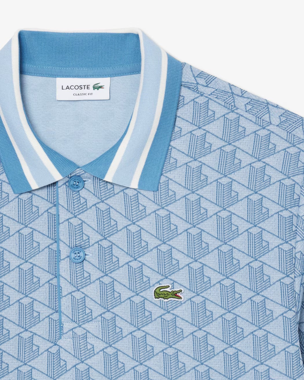 LACOSTE Polo Uomo Jacquard Monogram-Bleu Clair/Bleu