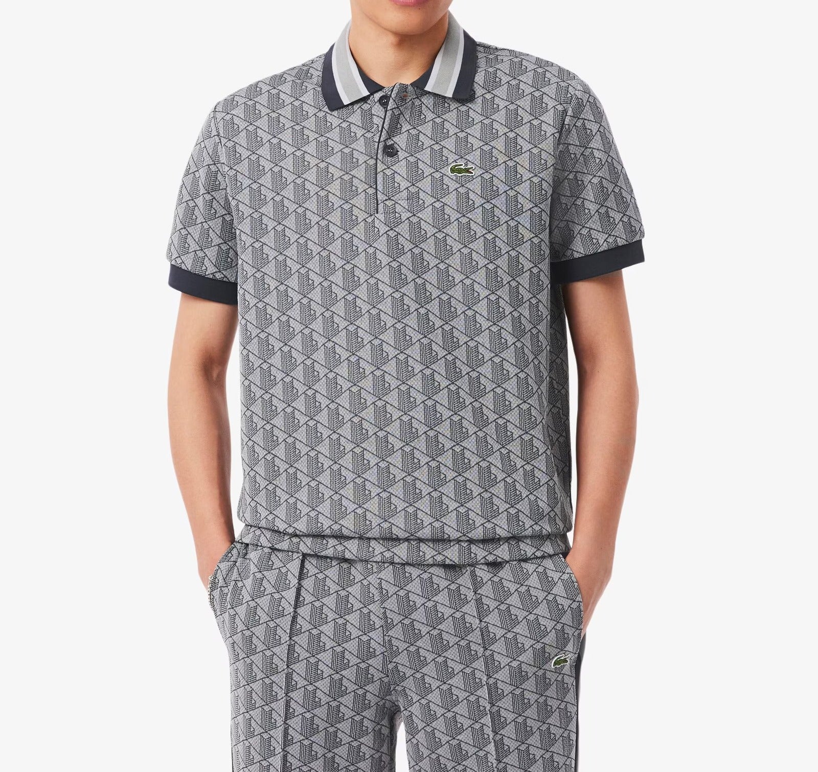 LACOSTE Polo Uomo Jacquard Monogram-Gris Clair Gris Fonce