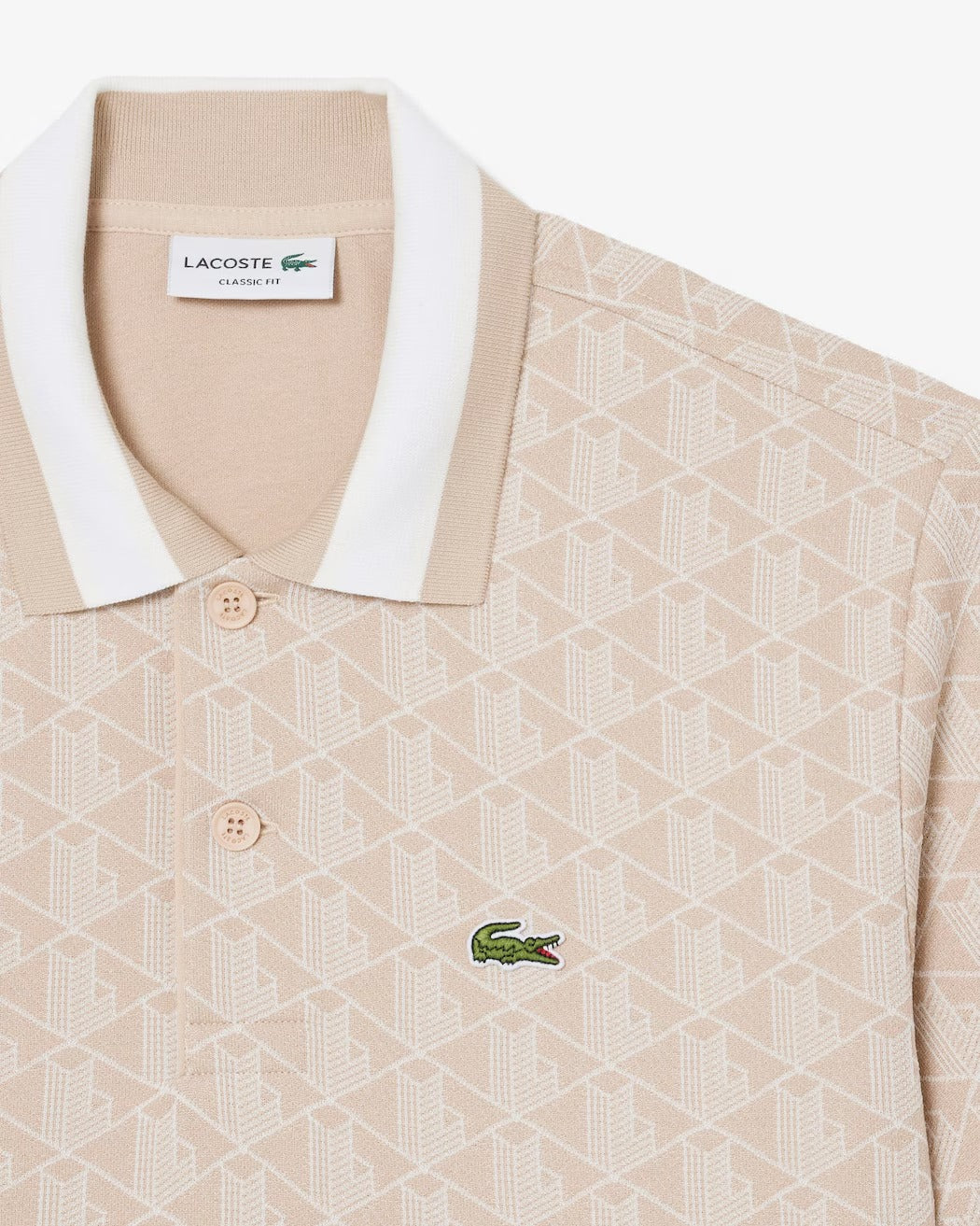 LACOSTE Polo Uomo Jacquard Monogram-Beige Blanc
