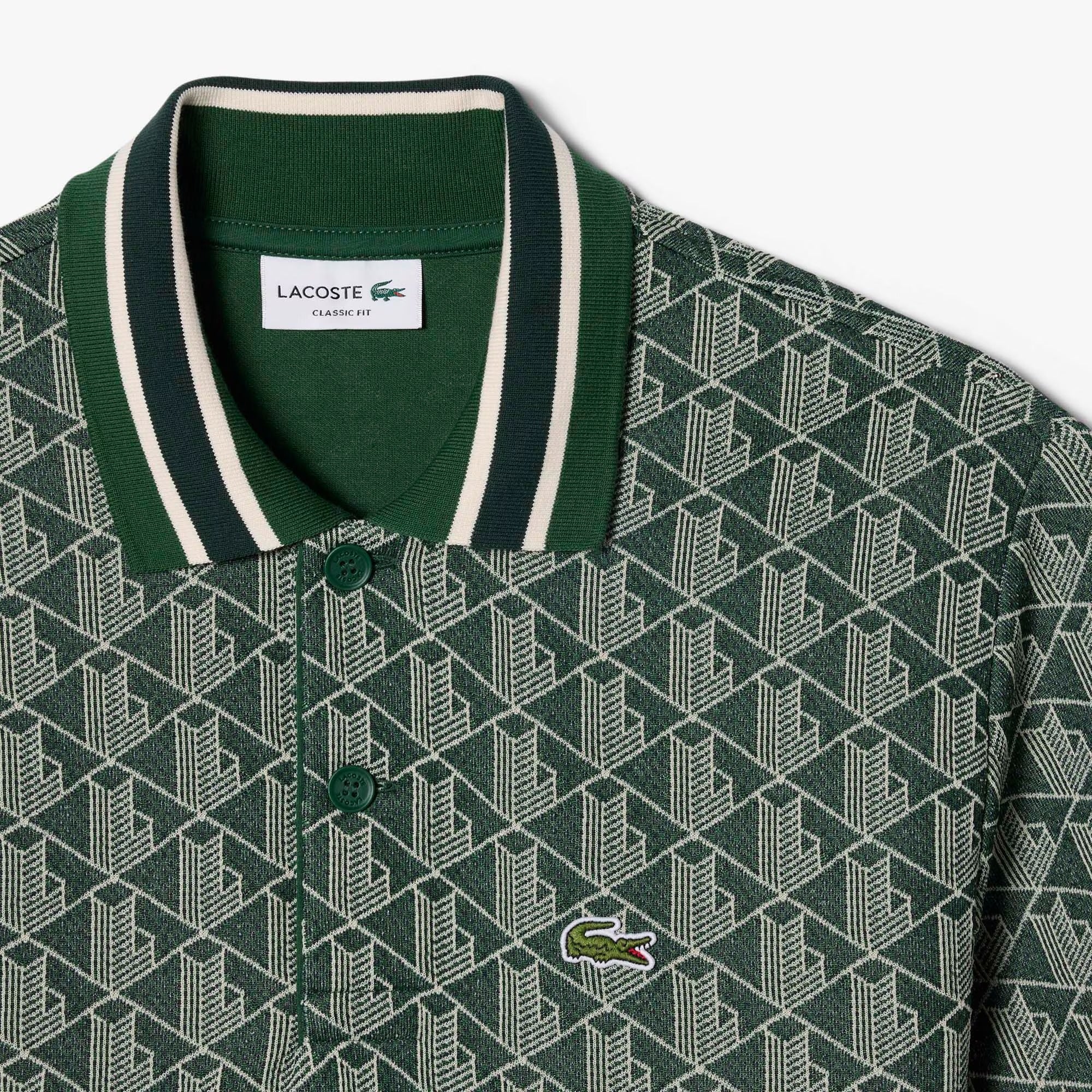 LACOSTE Polo Uomo Jacquard Monogram-Verde
