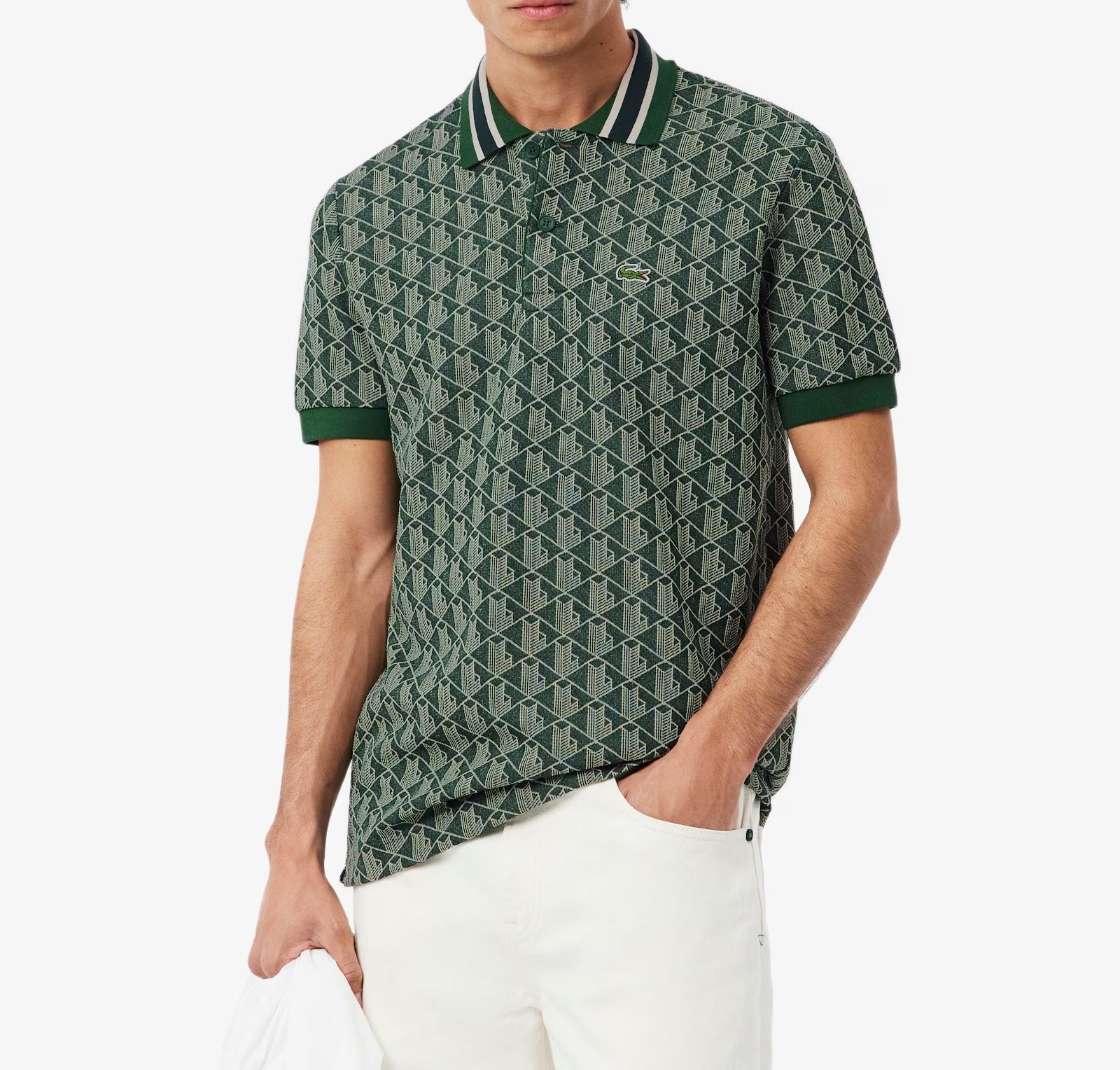 LACOSTE Polo Uomo Jacquard Monogram-Verde