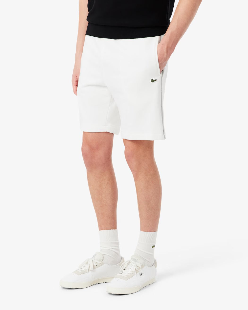 LACOSTE Shorts Uomo Tessuto Felpato Striscia Logata-Bianco