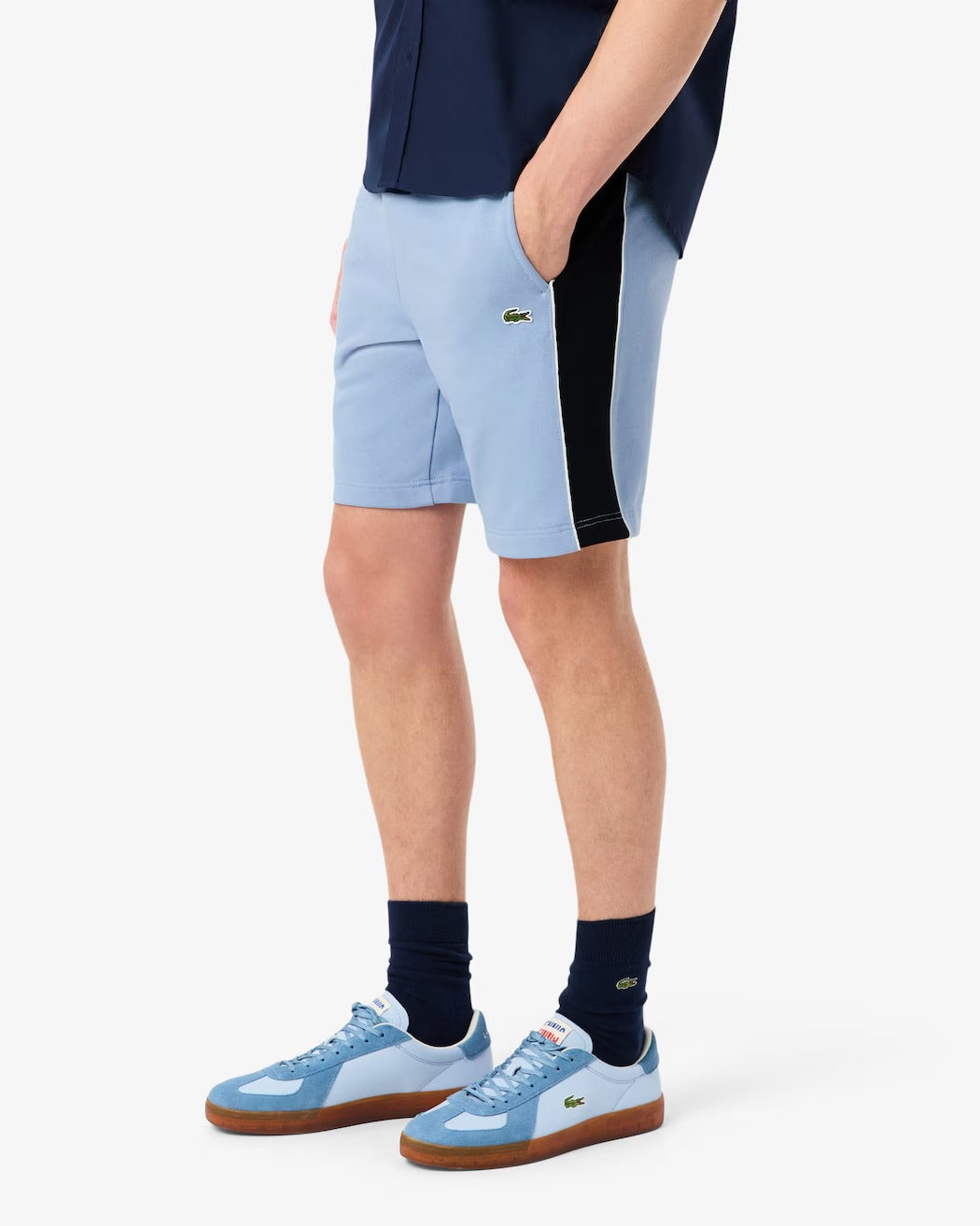 LACOSTE Shorts Uomo Tessuto Felpato Color Block-Bleu Clair/Noir