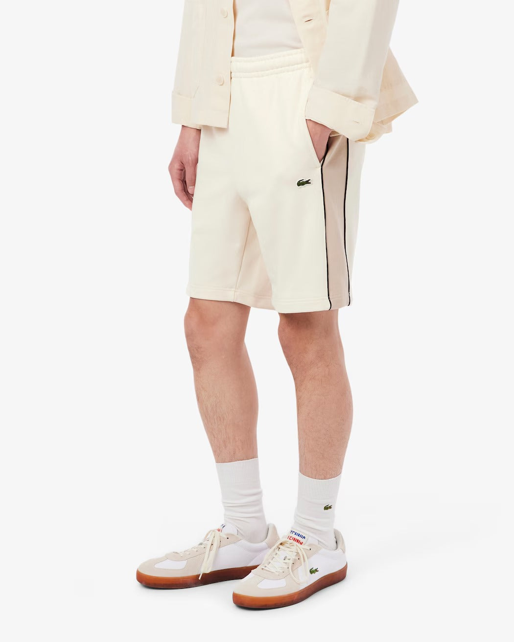 LACOSTE Shorts Uomo Tessuto Felpato Color Block-Beige