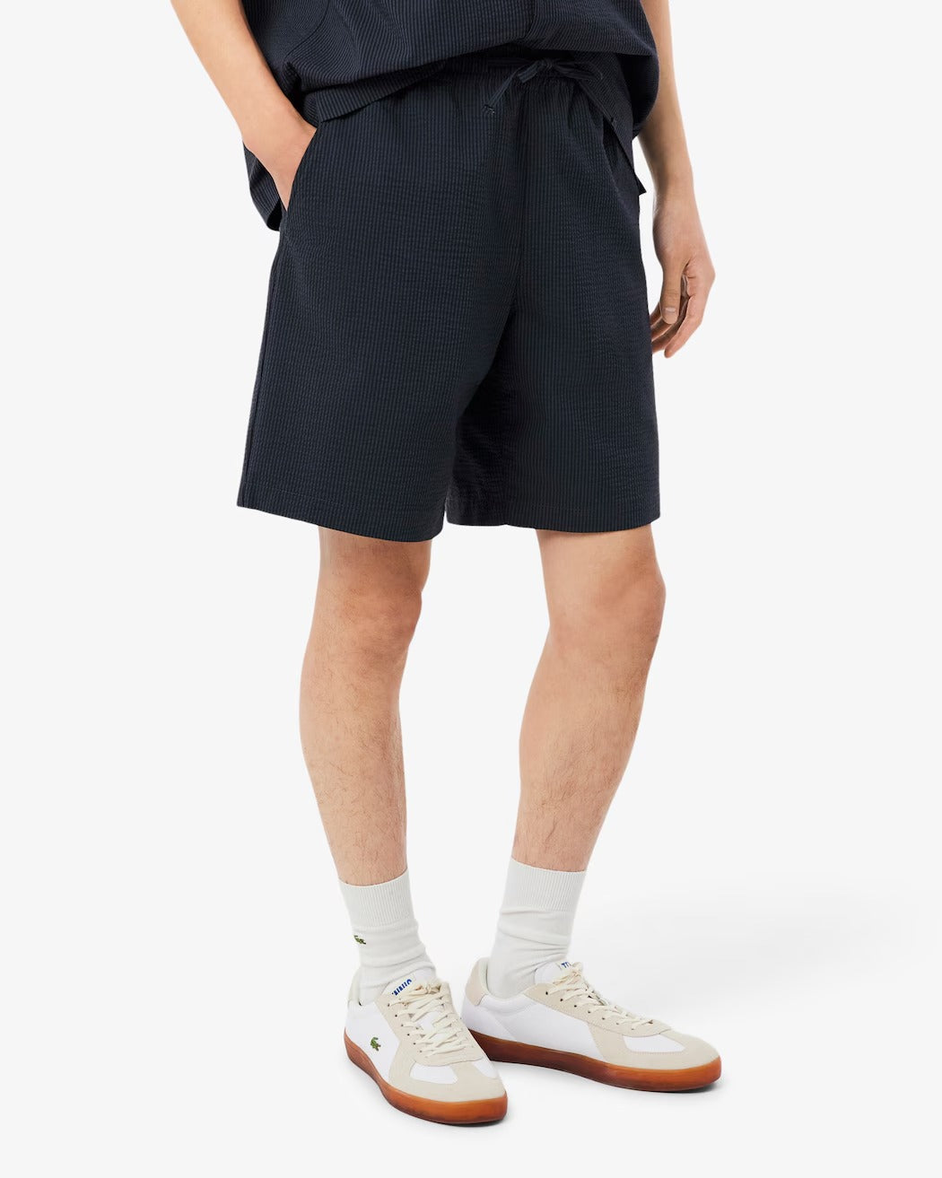 LACOSTE Shorts Uomo Seersucker-Noir/Gris Fonce