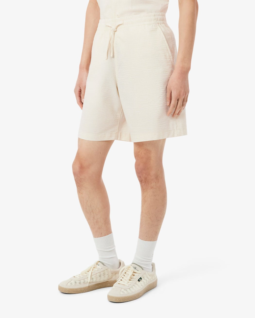 LACOSTE Shorts Uomo Seersucker-Blanc/Beige
