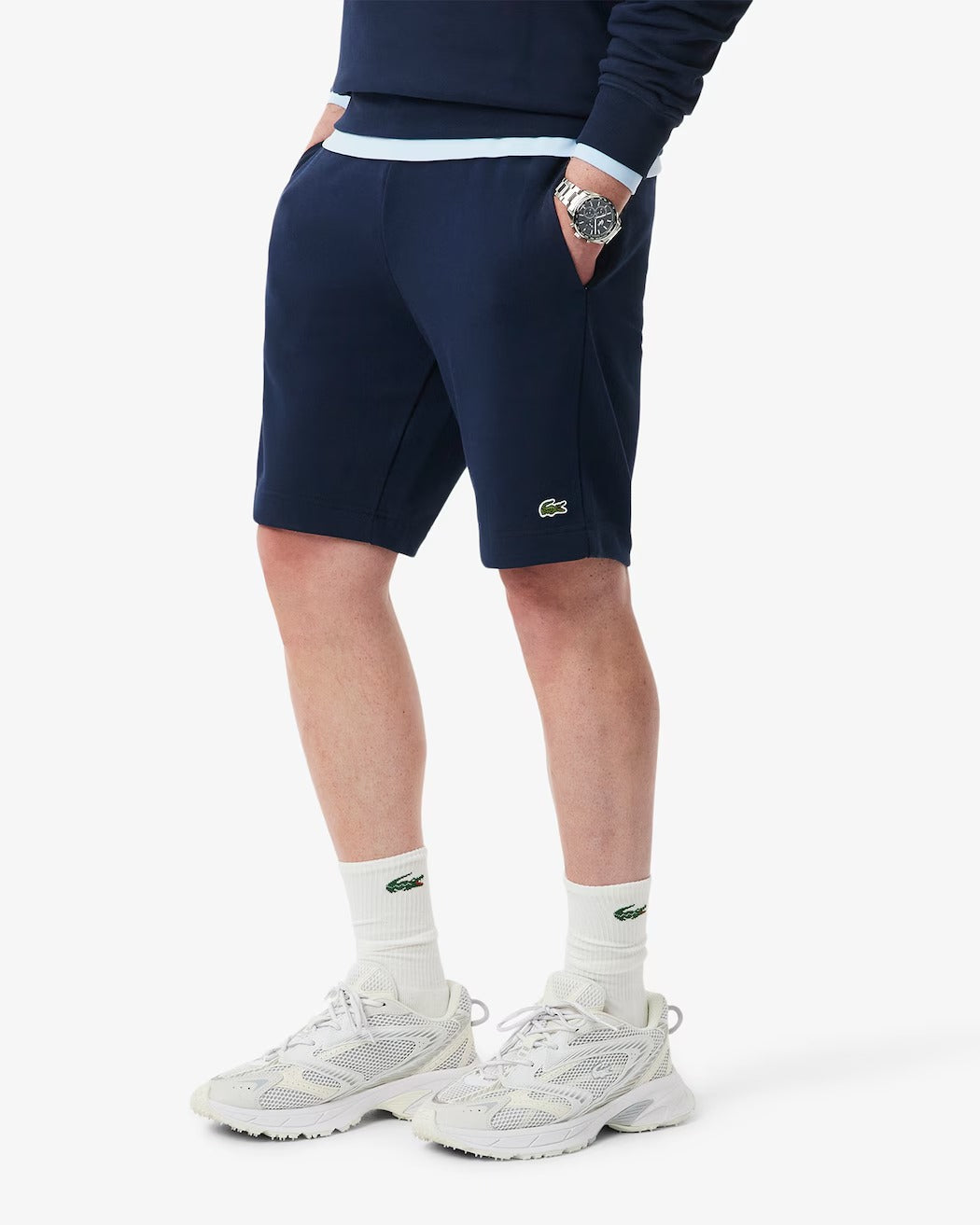 LACOSTE Shorts Uomo Tessuto Felpato Cotone-Blu Navy