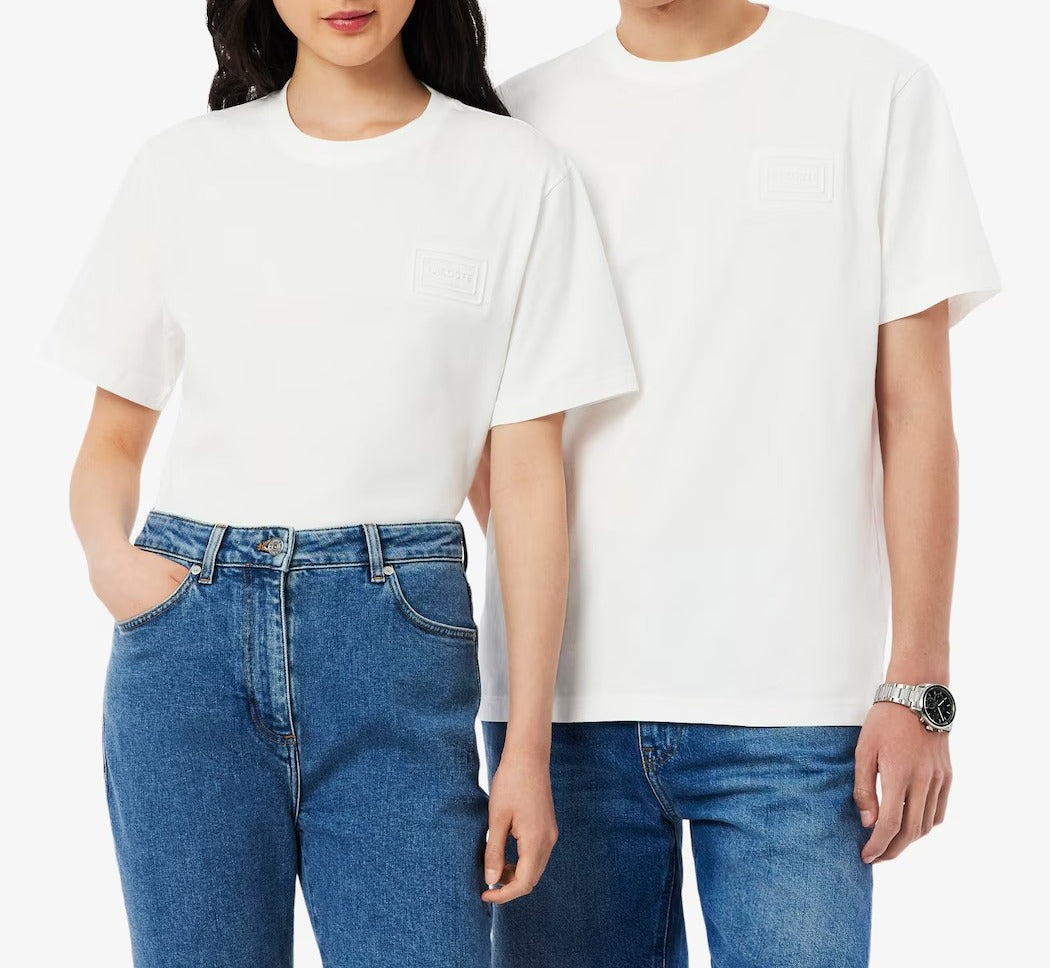 LACOSTE T-Shirt Unisex Jersey Cotone Logo Rilievo-Bianco
