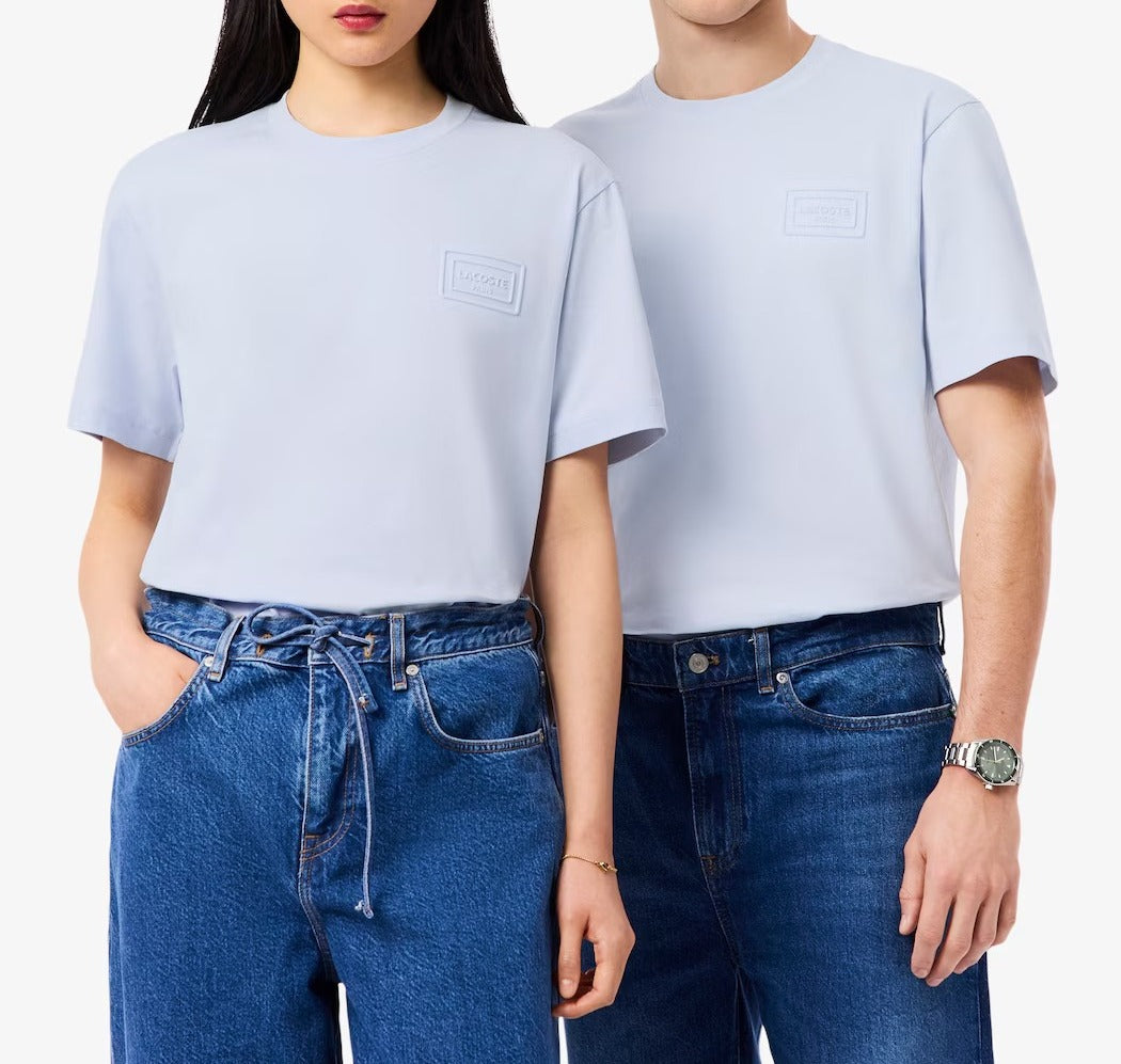 LACOSTE T-Shirt Unisex Jersey Cotone Logo Rilievo-Blu Chiaro