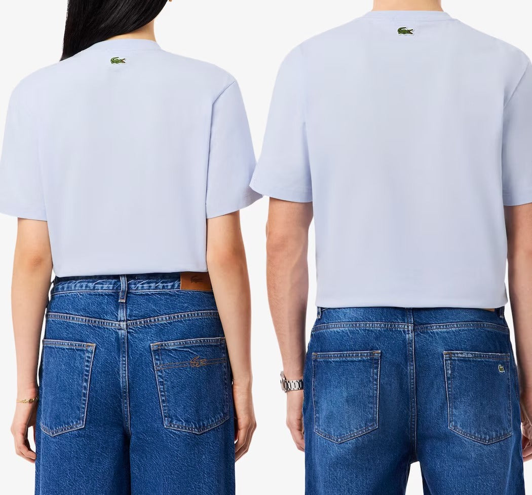 LACOSTE T-Shirt Unisex Jersey Cotone Logo Rilievo-Blu Chiaro