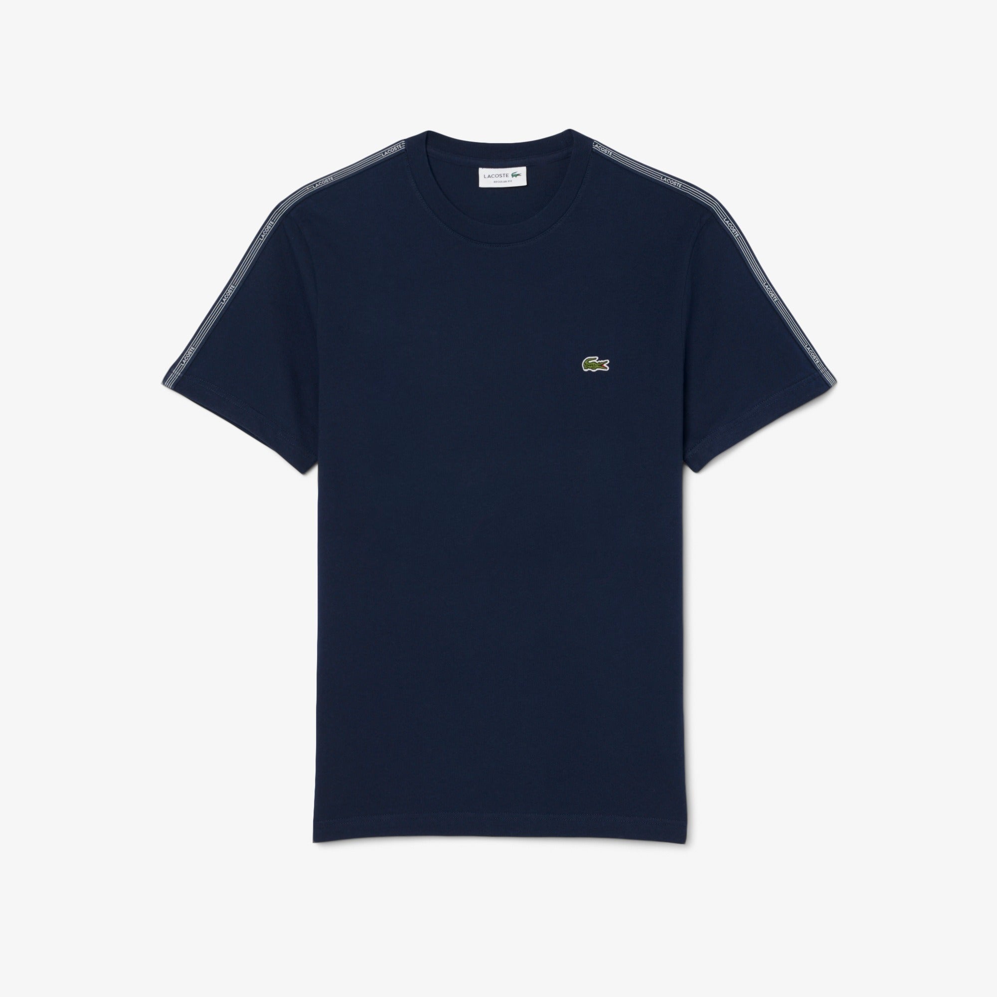 LACOSTE T-Shirt Uomo Jersey Cotone Banda Logo-Blu Navy