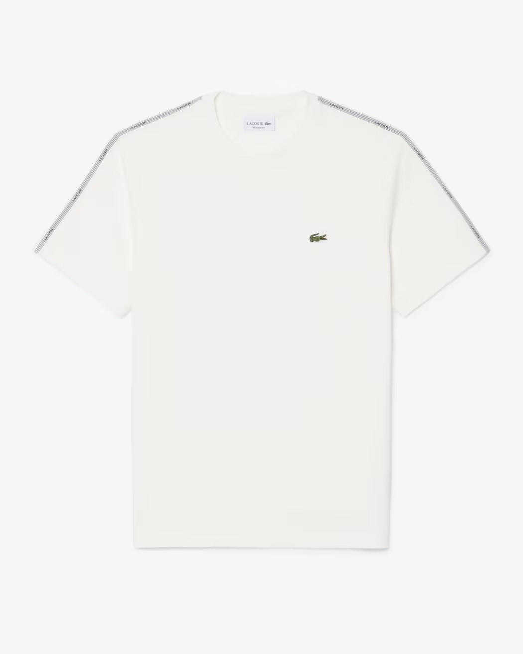 LACOSTE T-Shirt Uomo Jersey Cotone Banda Logo-Bianco