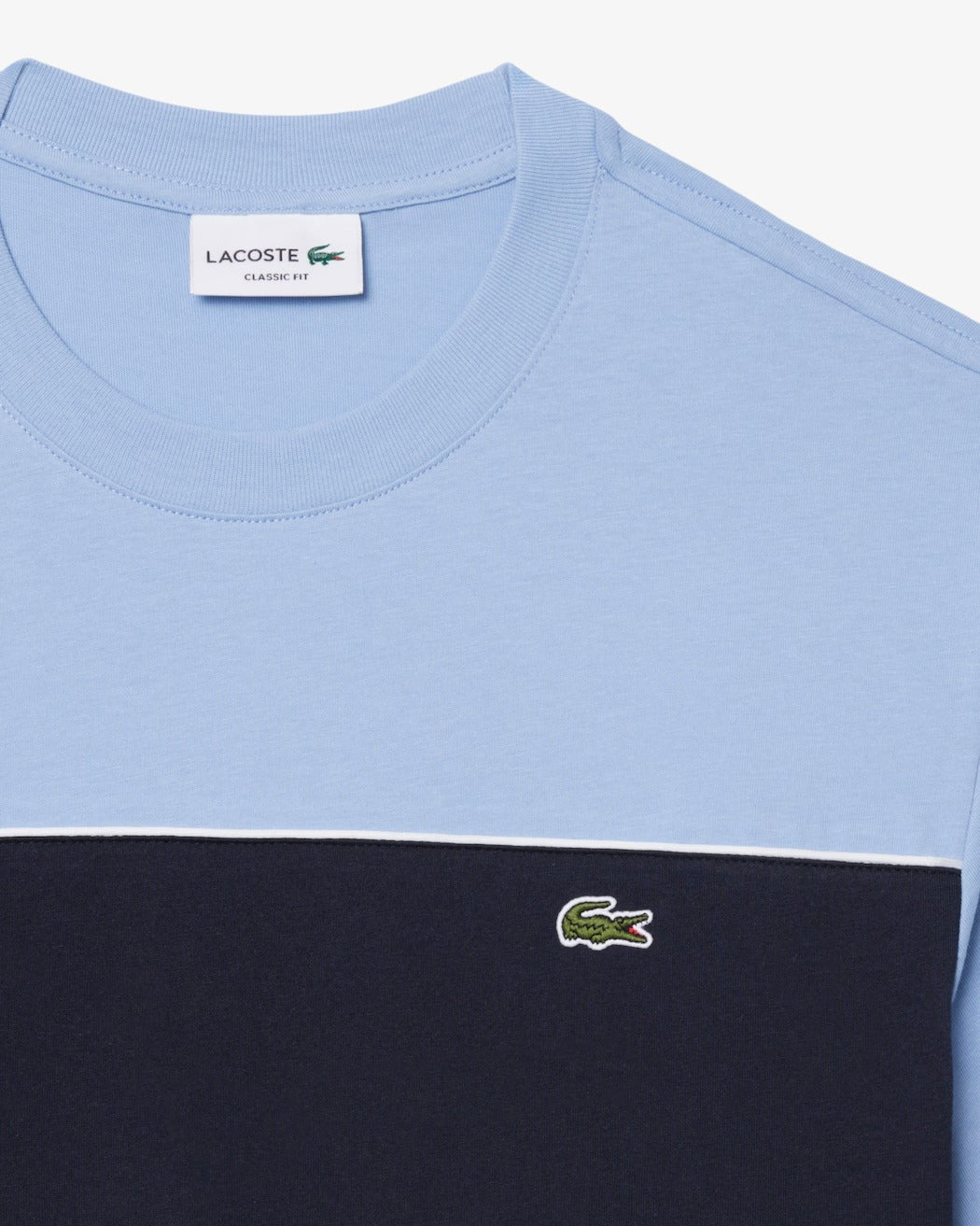 LACOSTE T-Shirt Uomo Cotone Color Block-Bleu Clair