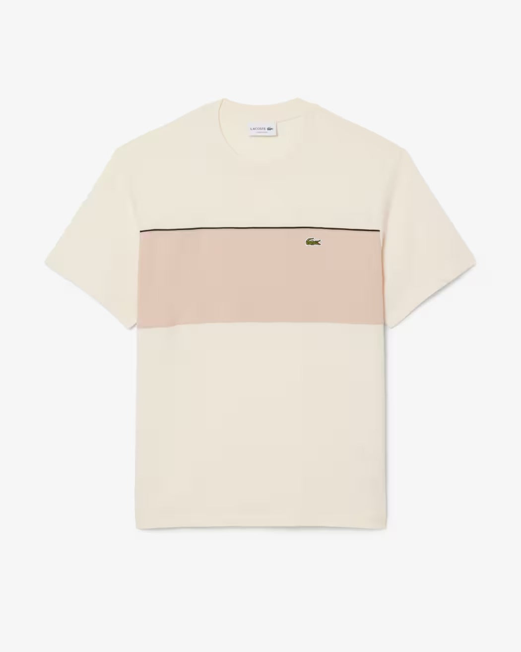 LACOSTE T-Shirt Uomo Cotone Color Block-Beige