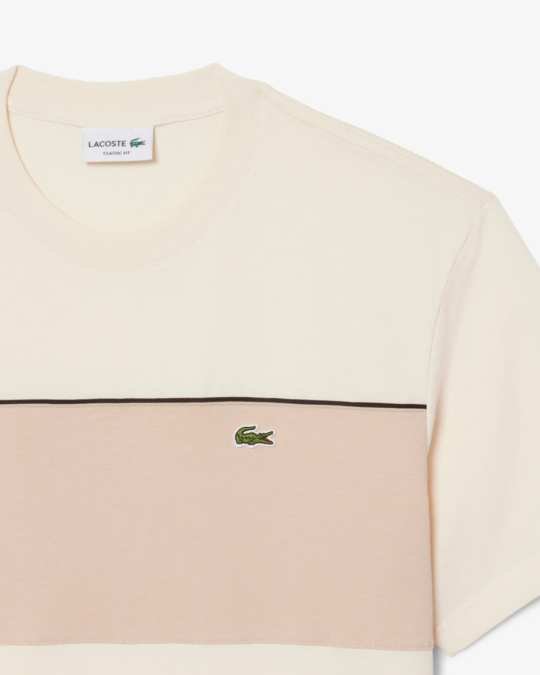 LACOSTE T-Shirt Uomo Cotone Color Block-Beige