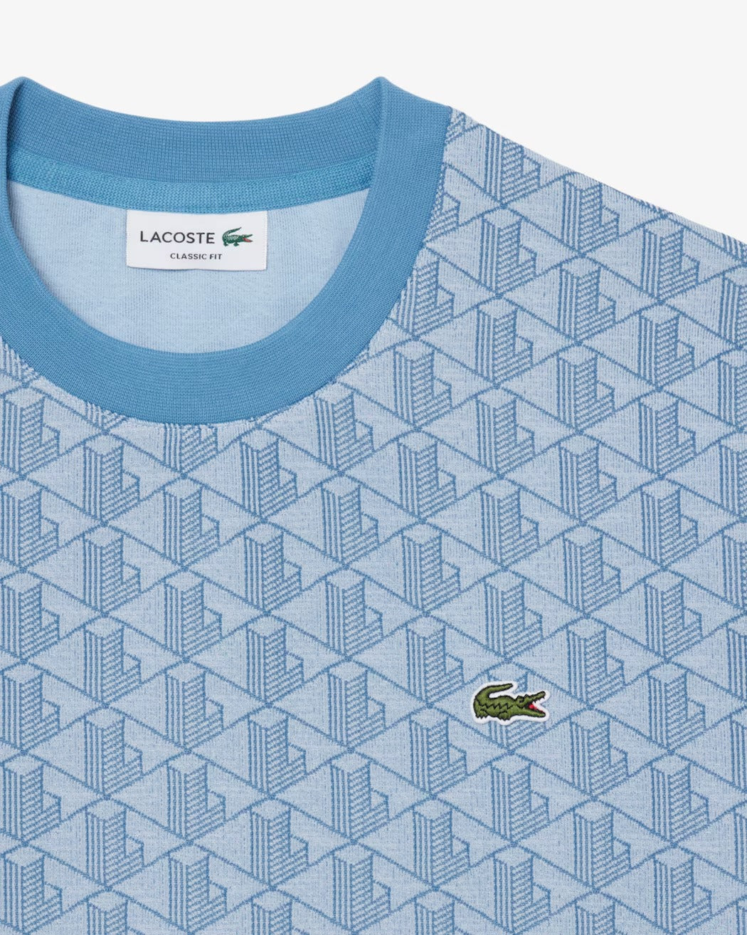 LACOSTE T-Shirt Uomo Jacquard Monogram-Bleu Clair