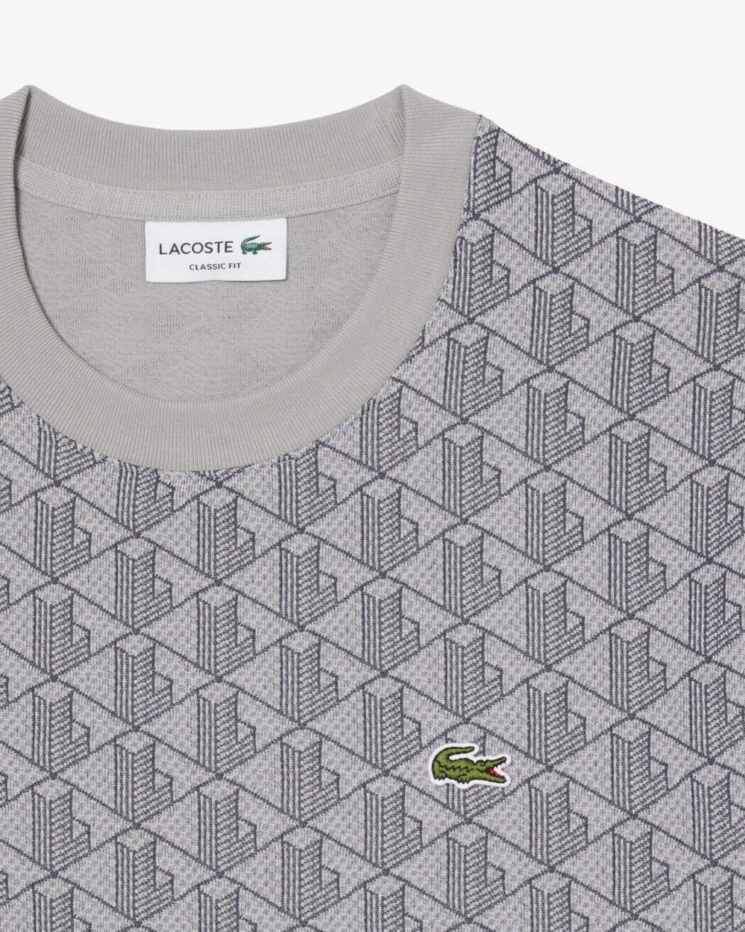 LACOSTE T-Shirt Uomo Jacquard Monogram-Gris Clair Gris Fonce