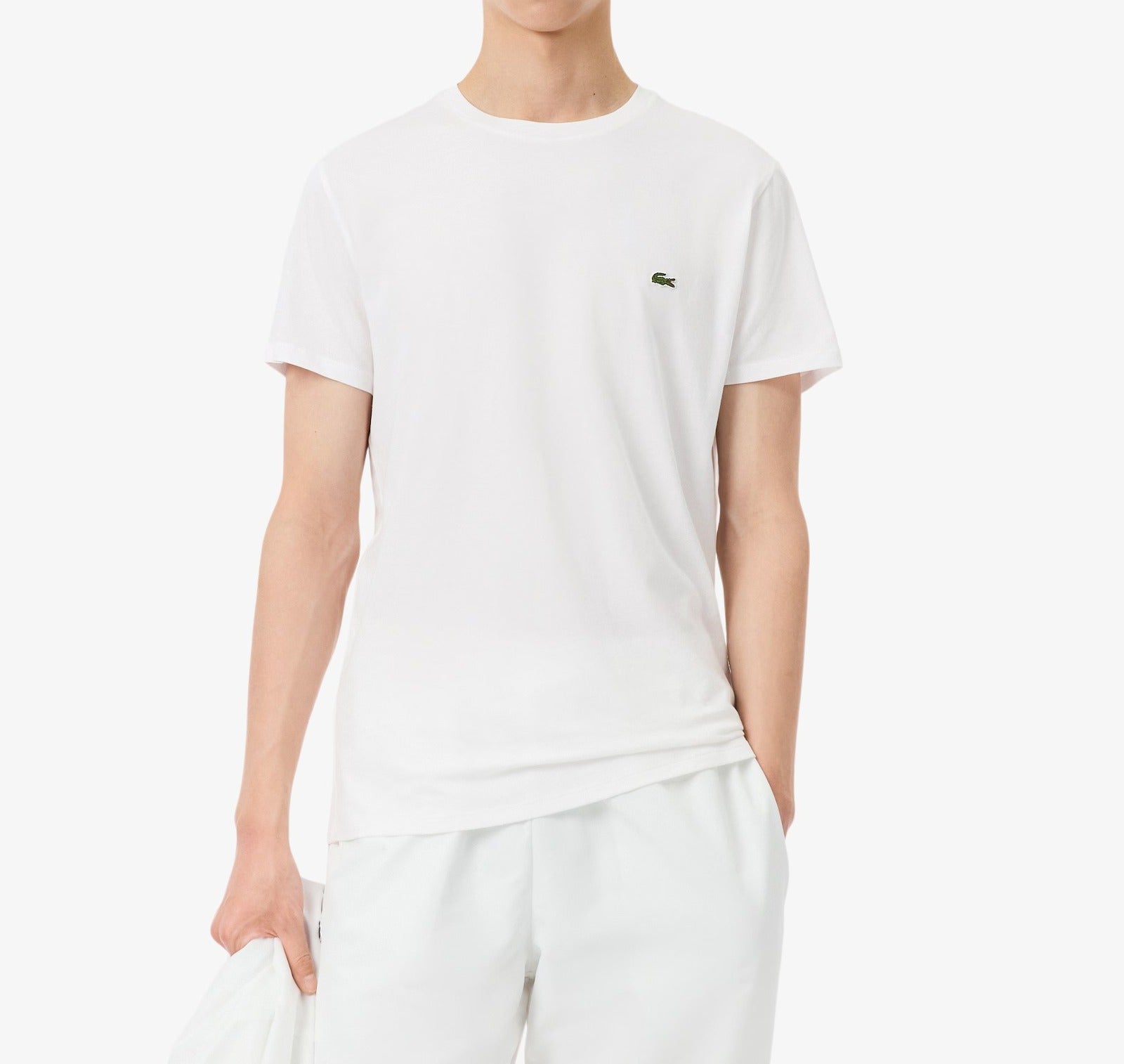 LACOSTE T-Shirt Uomo Cotone Pima-Bianco