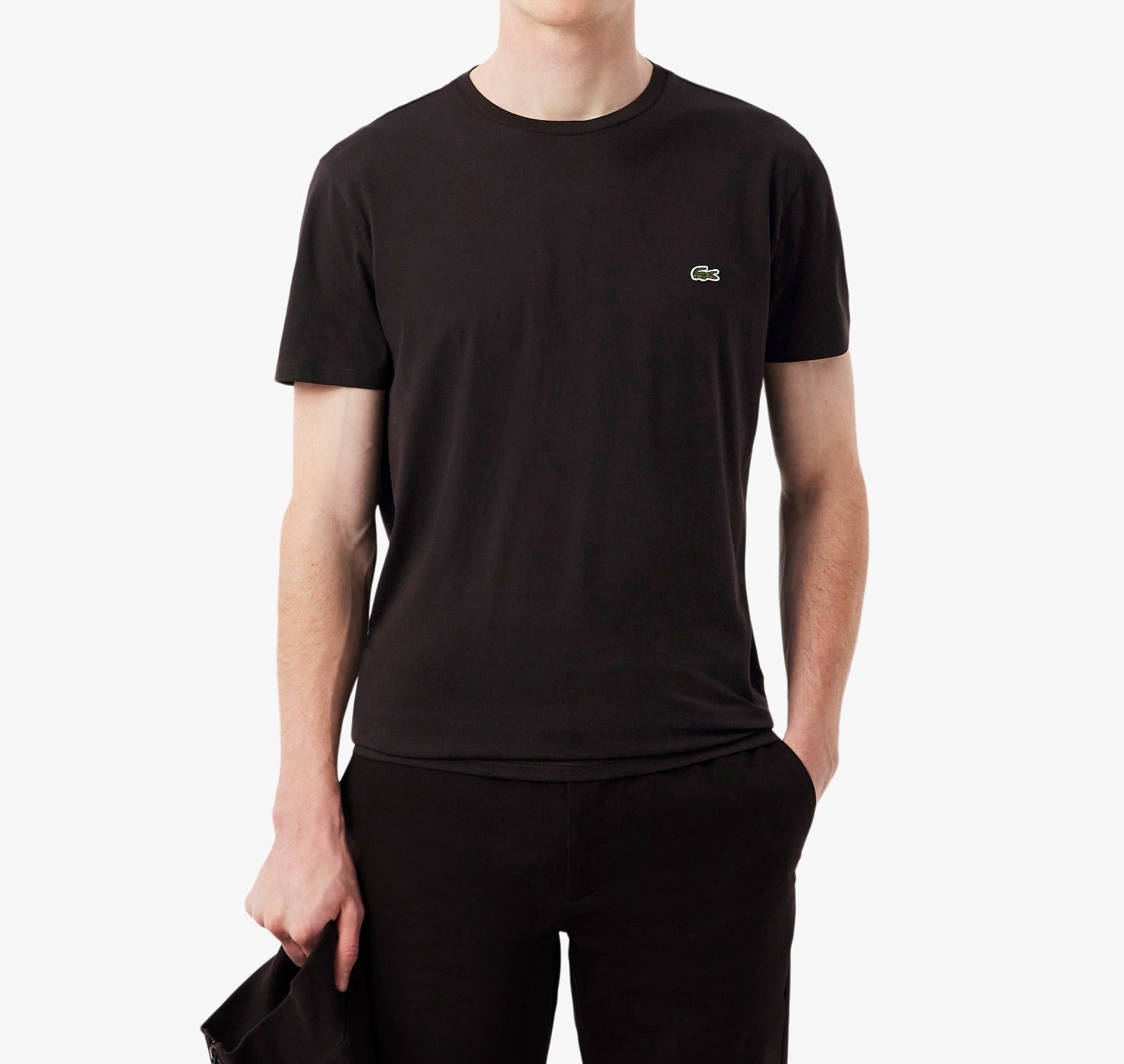 LACOSTE T-Shirt Uomo Cotone Pima-Marrone