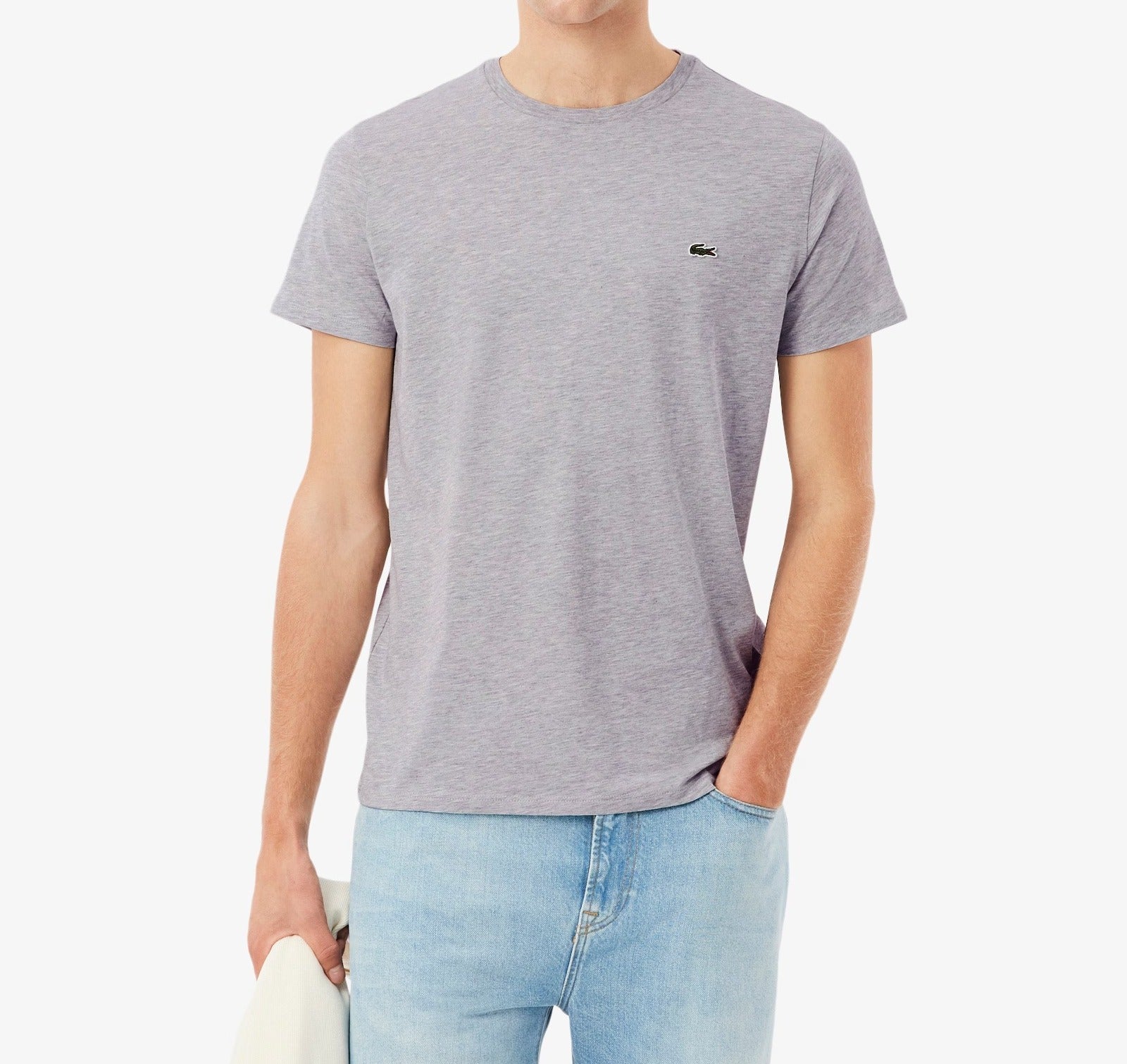 LACOSTE T-Shirt Uomo Cotone Pima-Grigio Chine