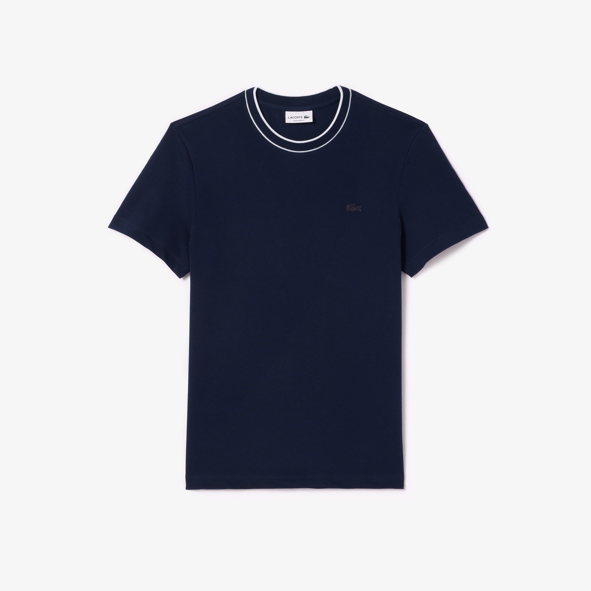 LACOSTE T-Shirt Uomo Colletto Righe-Blu Navy