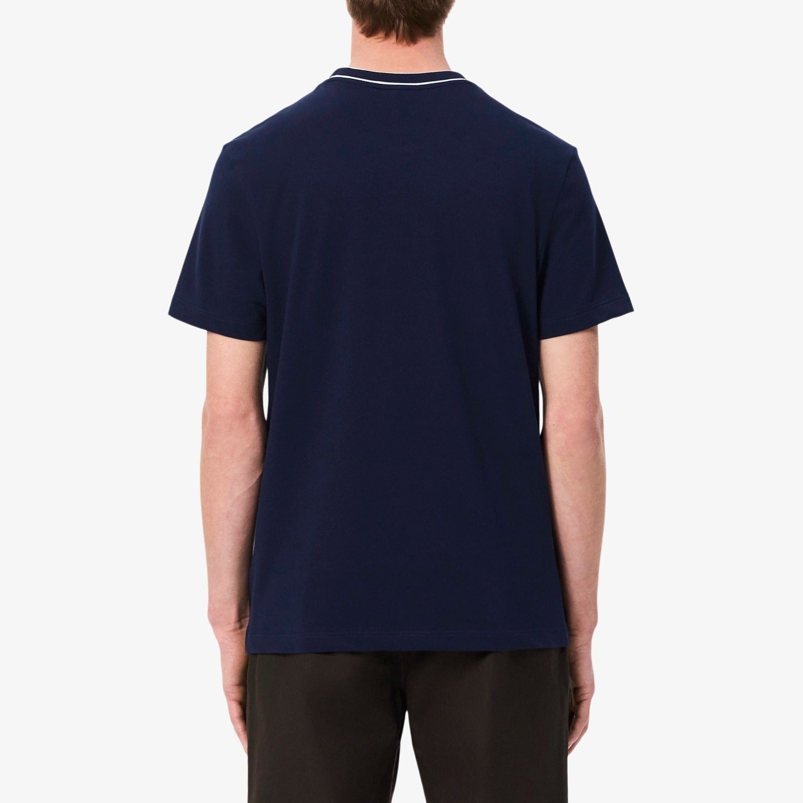 LACOSTE T-Shirt Uomo Colletto Righe-Blu Navy