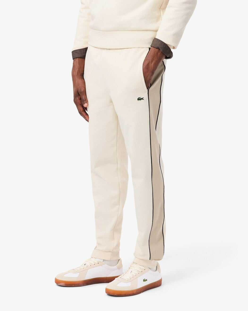 LACOSTE Jogger Uomo Cotone Felpato Color Block-Beige