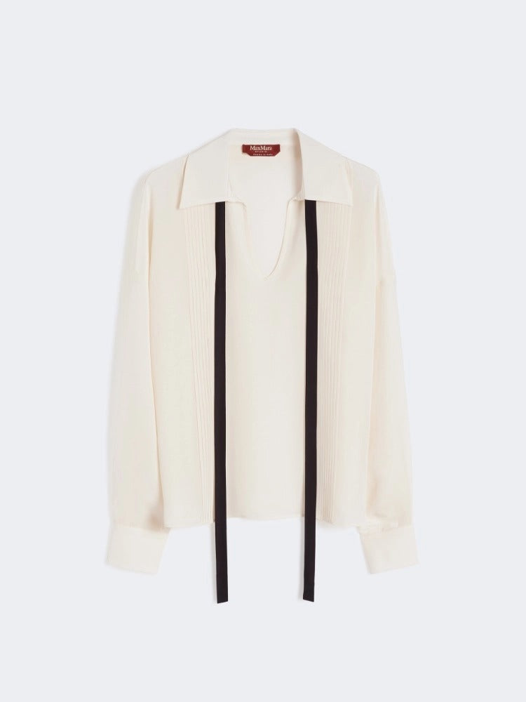 MAX MARA Blusa Colono Seta Cravattino-Beige