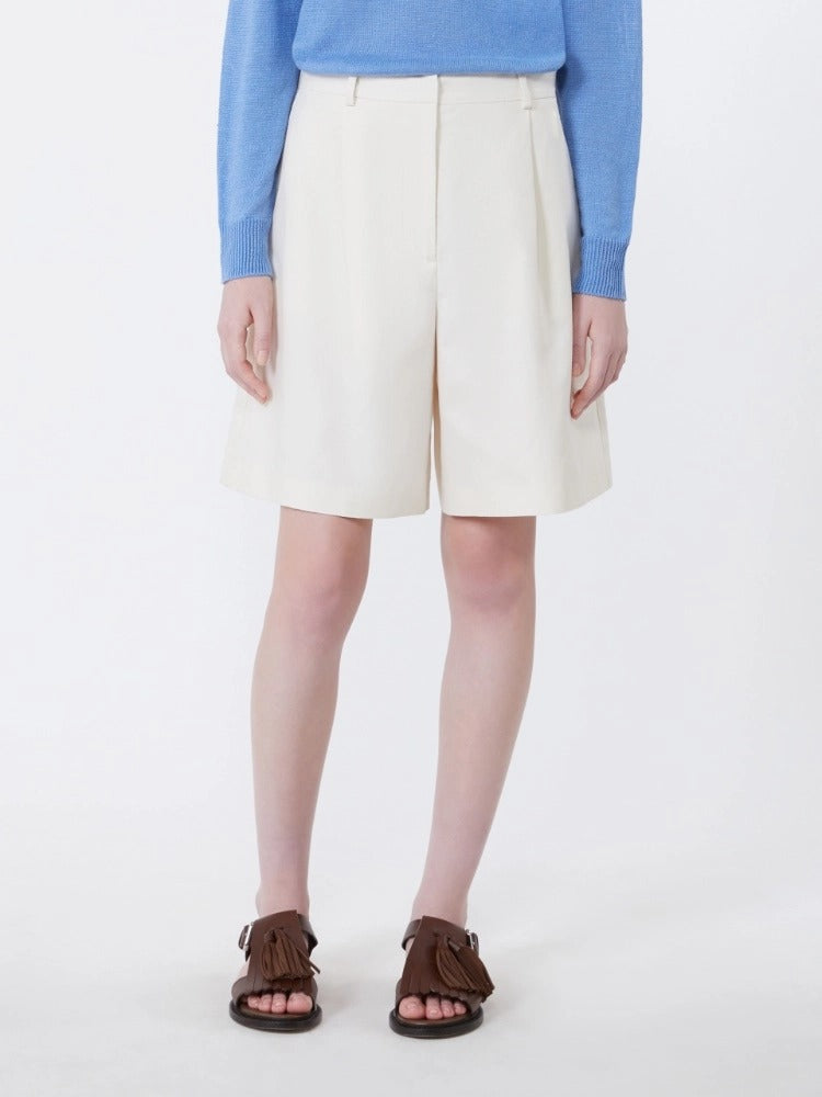 MAX MARA Bermuda Cuba Canvas Cotone Lino-Ecru