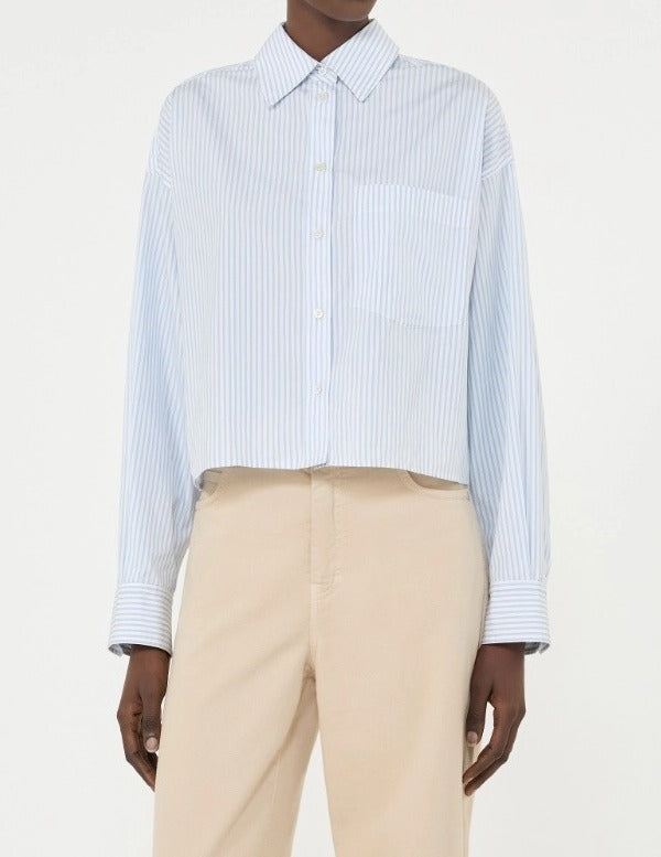 MAX MARA Camicia Eden Crop Popeline Cotone Righe-Azzurro