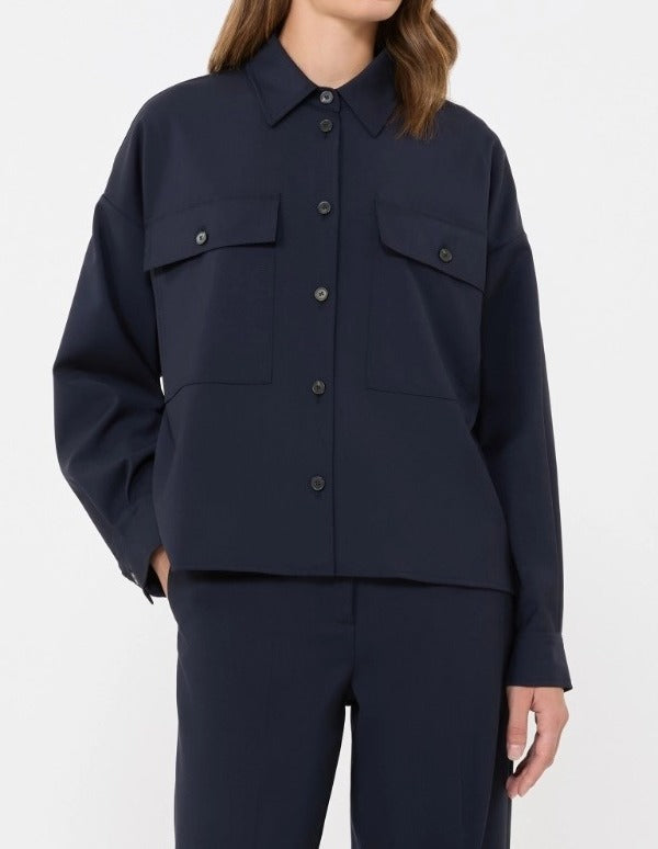 MAX MARA Giacca Mulino Crop Tela Lana-Blu