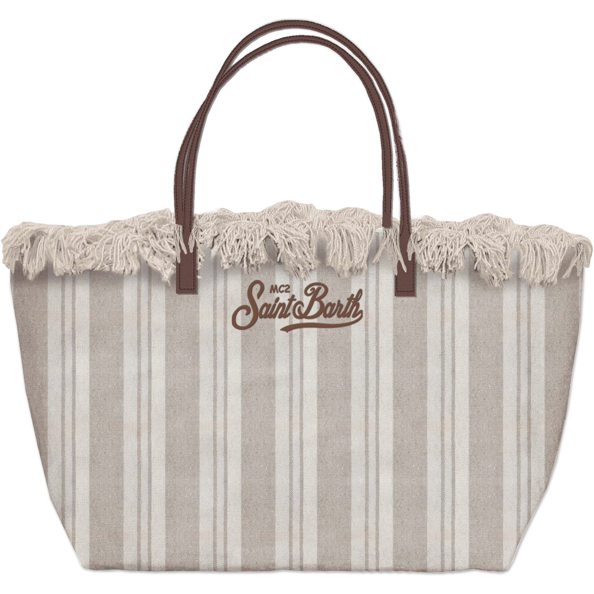 MC2 SAINT BARTH Borsa CITY BAG FRINGE-Double Stripes Beige