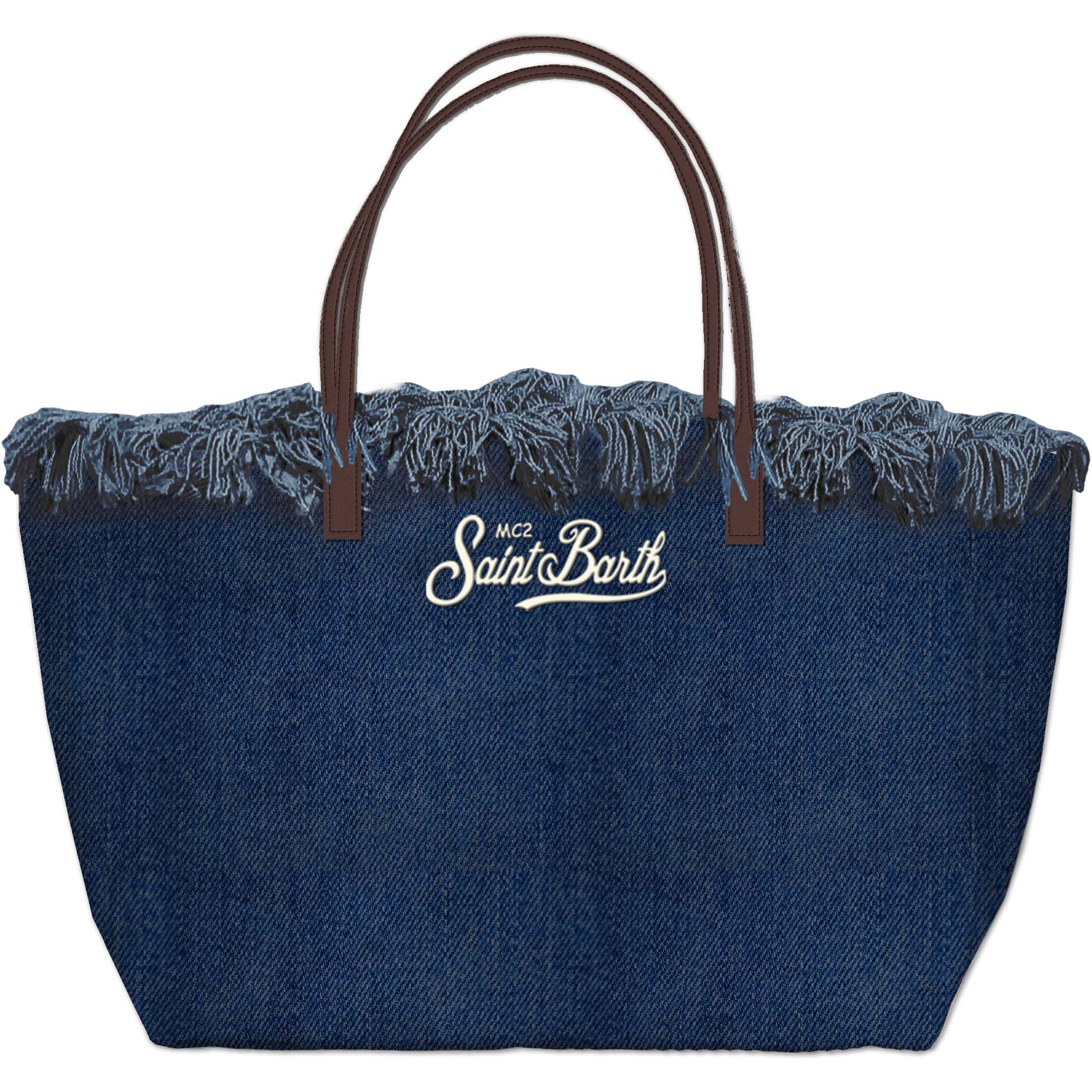 MC2 SAINT BARTH Borsa CITY BAG FRINGE-Denim Blu