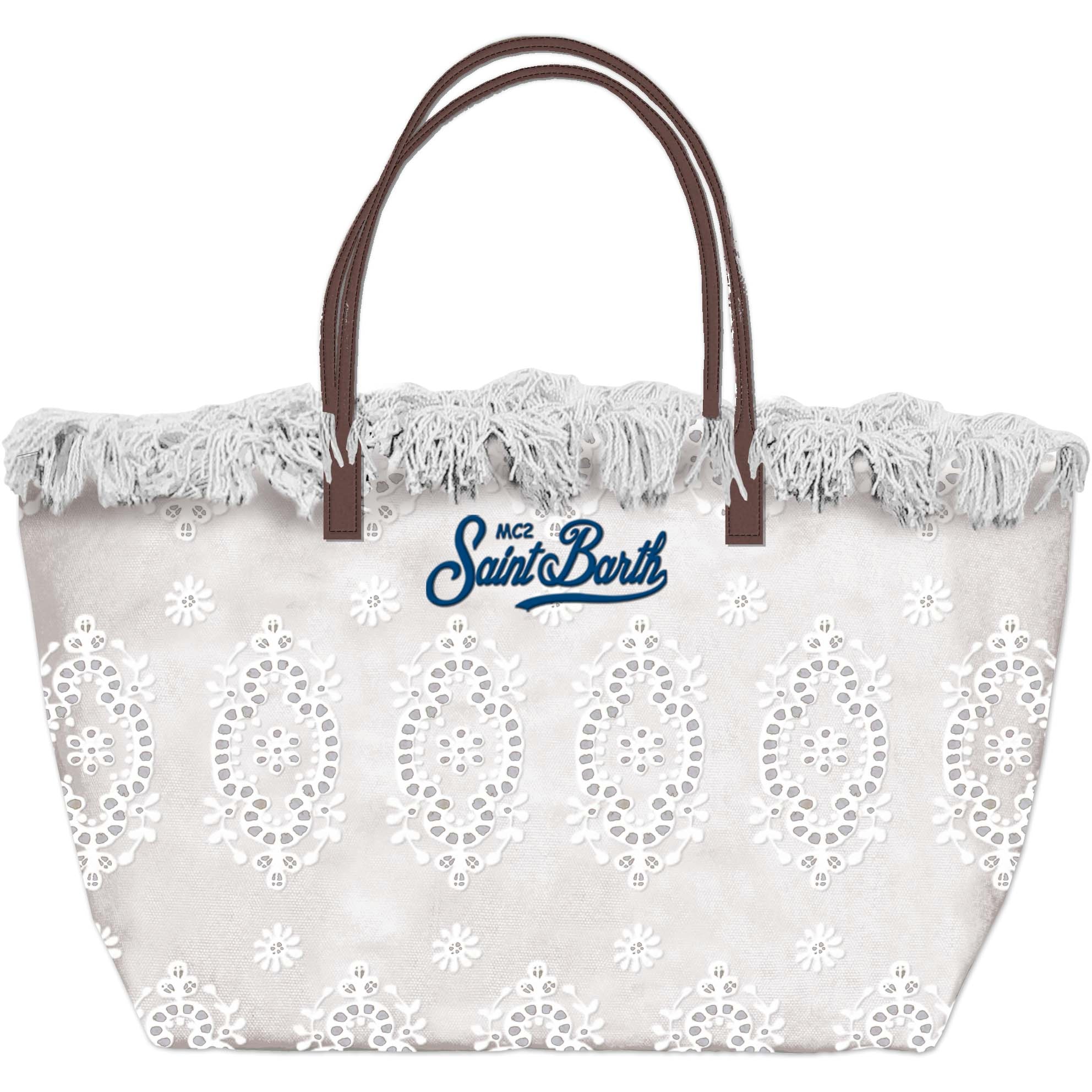 MC2 SAINT BARTH Borsa CITY BAG FRINGE-Sangallo Bianco