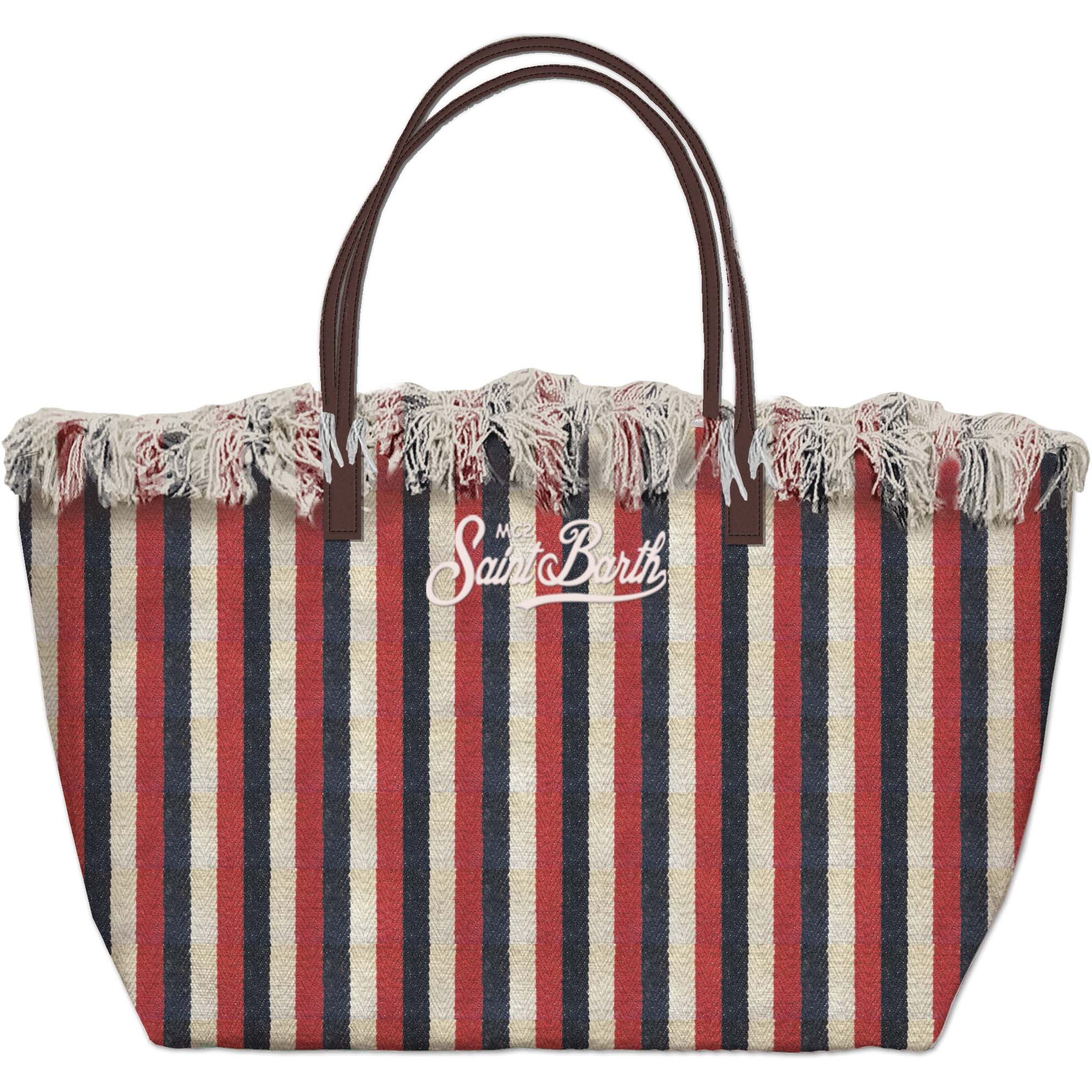 MC2 SAINT BARTH Borsa CITY BAG FRINGE-Stripes Navy/Rosso