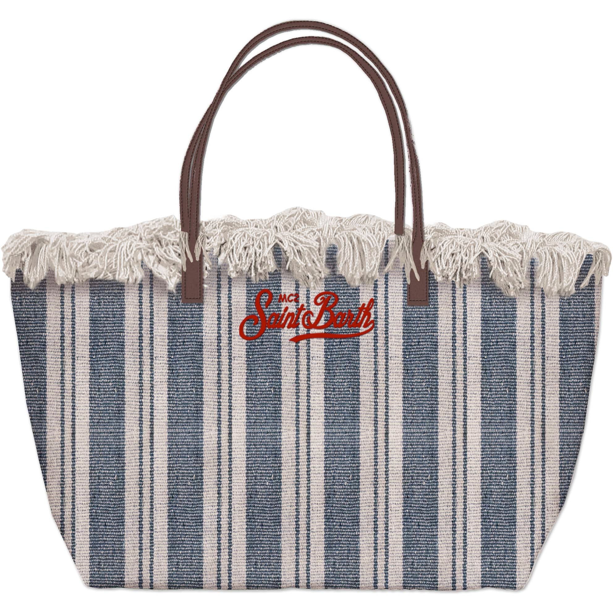 MC2 SAINT BARTH Borsa CITY BAG FRINGE-Double Stripes Navy