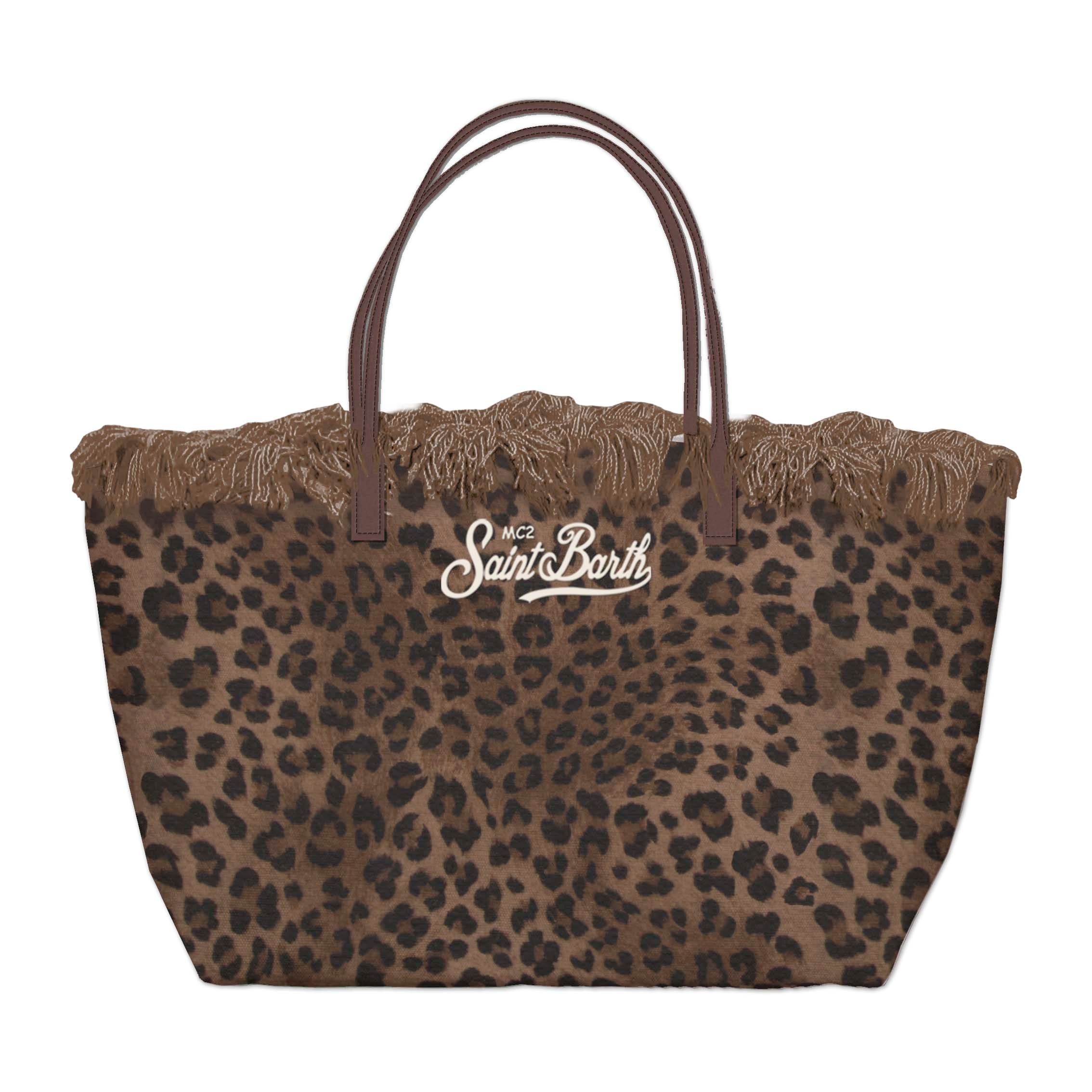 MC2 SAINT BARTH Borsa CITY BAG FRINGE Mid-Leopard Marrone