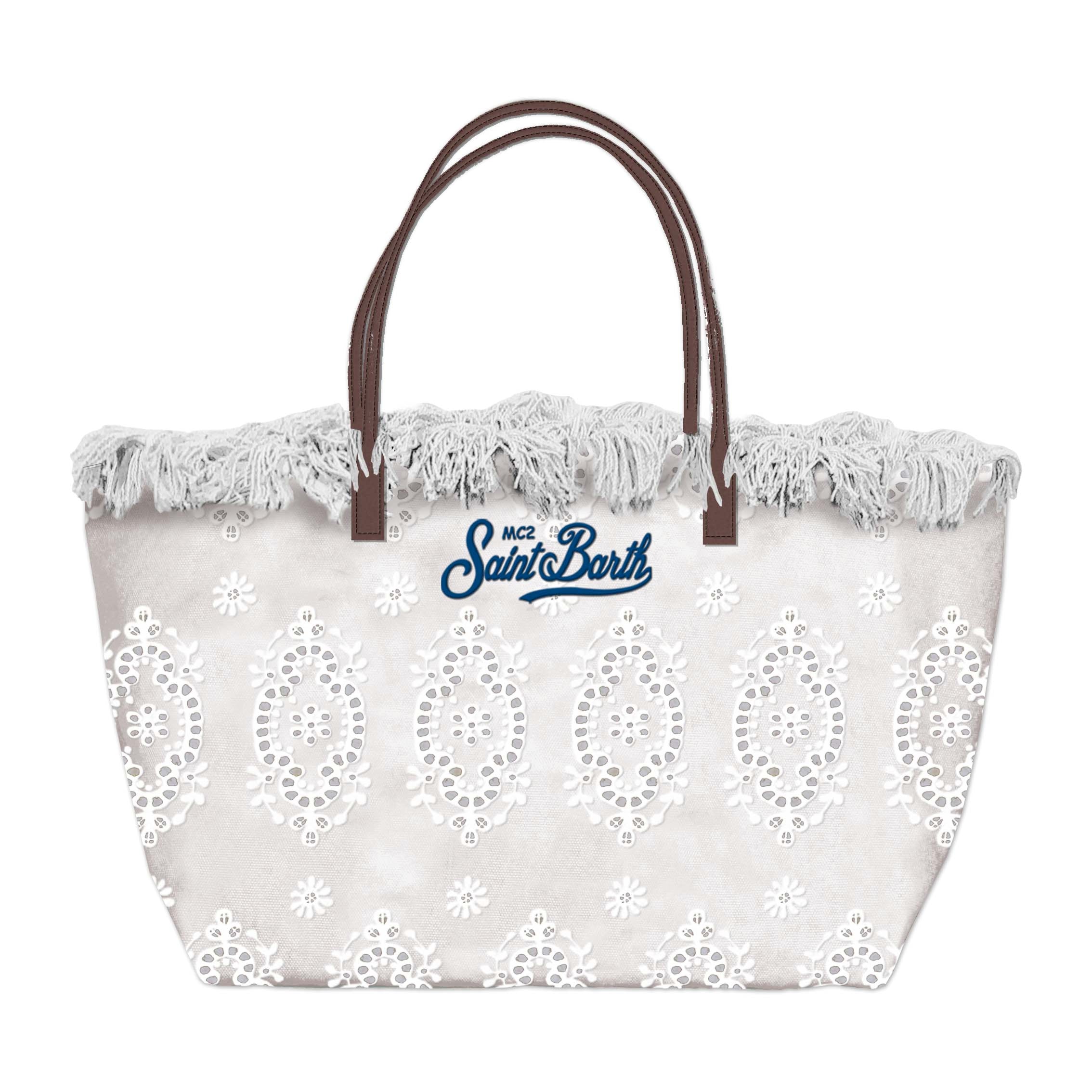 MC2 SAINT BARTH Borsa CITY BAG FRINGE Mid-Sangallo Bianco