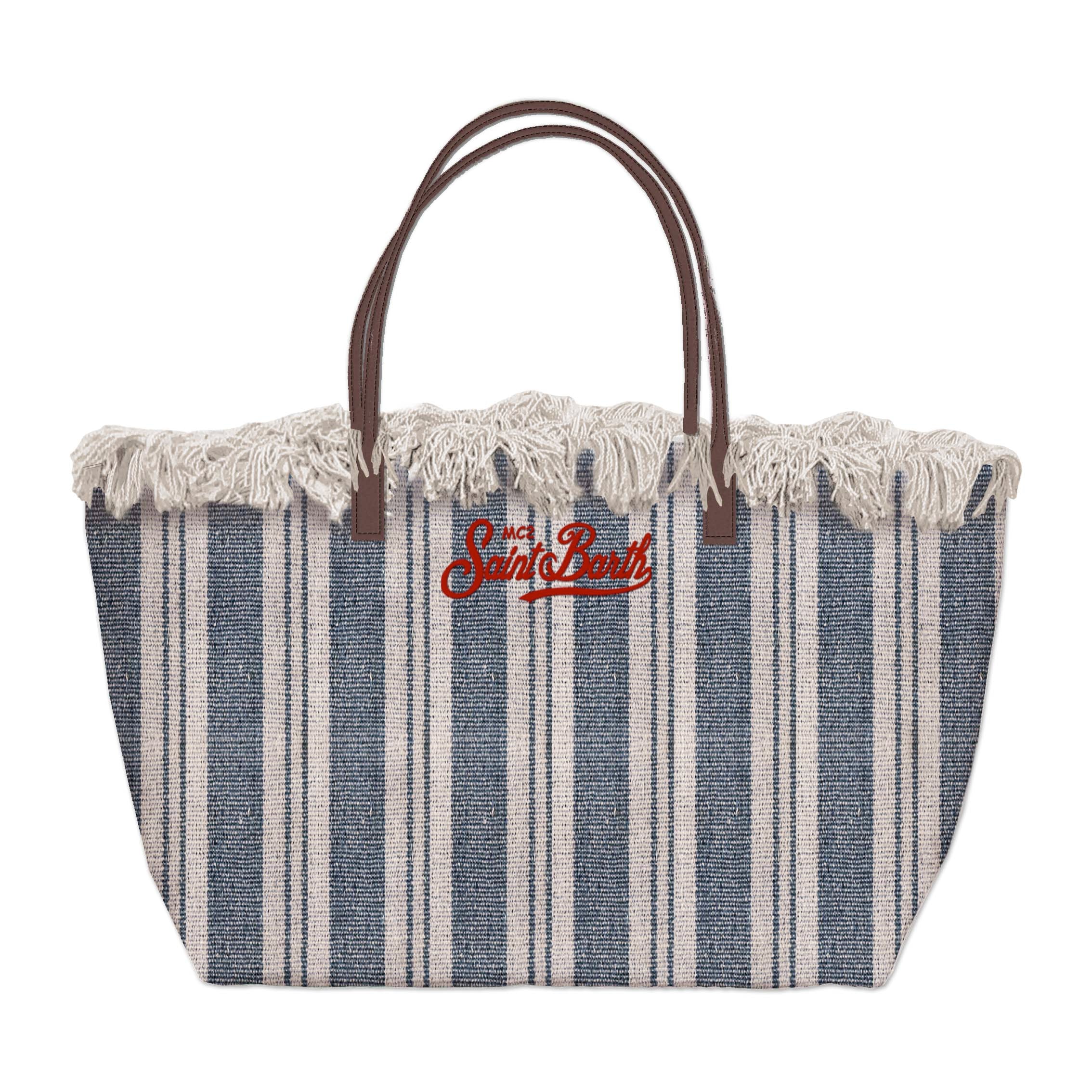 MC2 SAINT BARTH Borsa CITY BAG FRINGE Mid-Double Stripes Navy