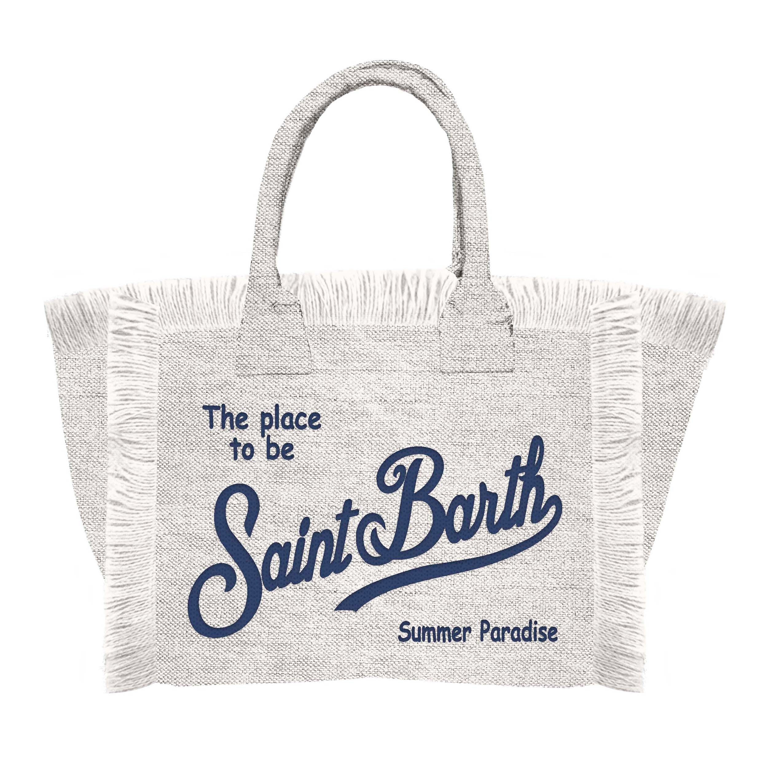 MC2 SAINT BARTH Borsa COLETTE LINEN-Bianco/Navy