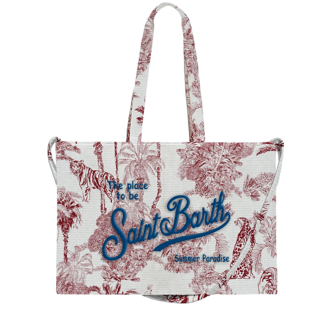MC2 SAINT BARTH Borsa ESSENTIAL BAG N CANVAS-Jungle Bianco/Bordeaux