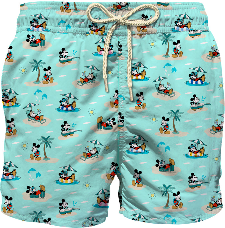 MC2 SAINT BARTH Costume Boxer Bambino JEAN LIGHTING-Mickey Verde Acqua