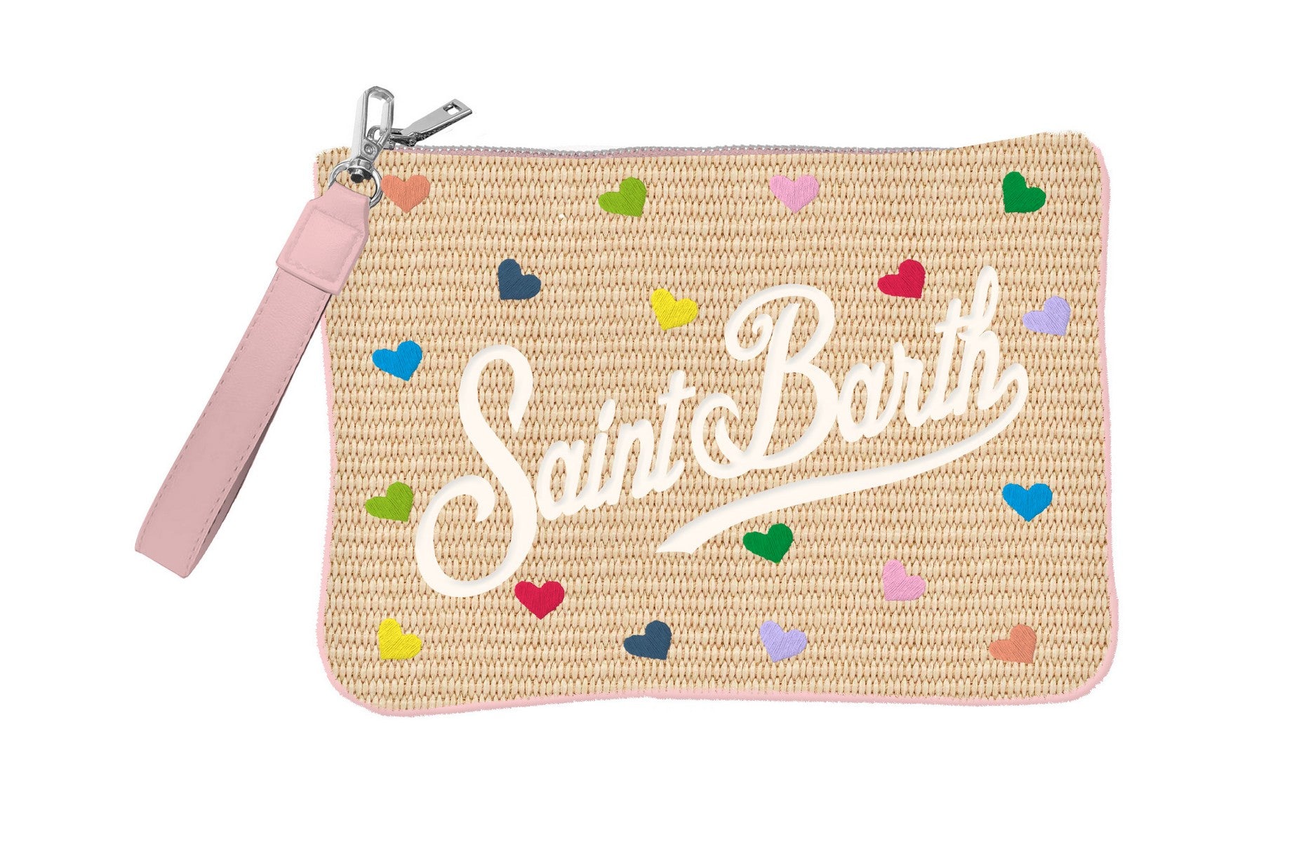 MC2 SAINT BARTH Pochette PARISIENNE STRAW-Mini Hearts Beige/Multicolor