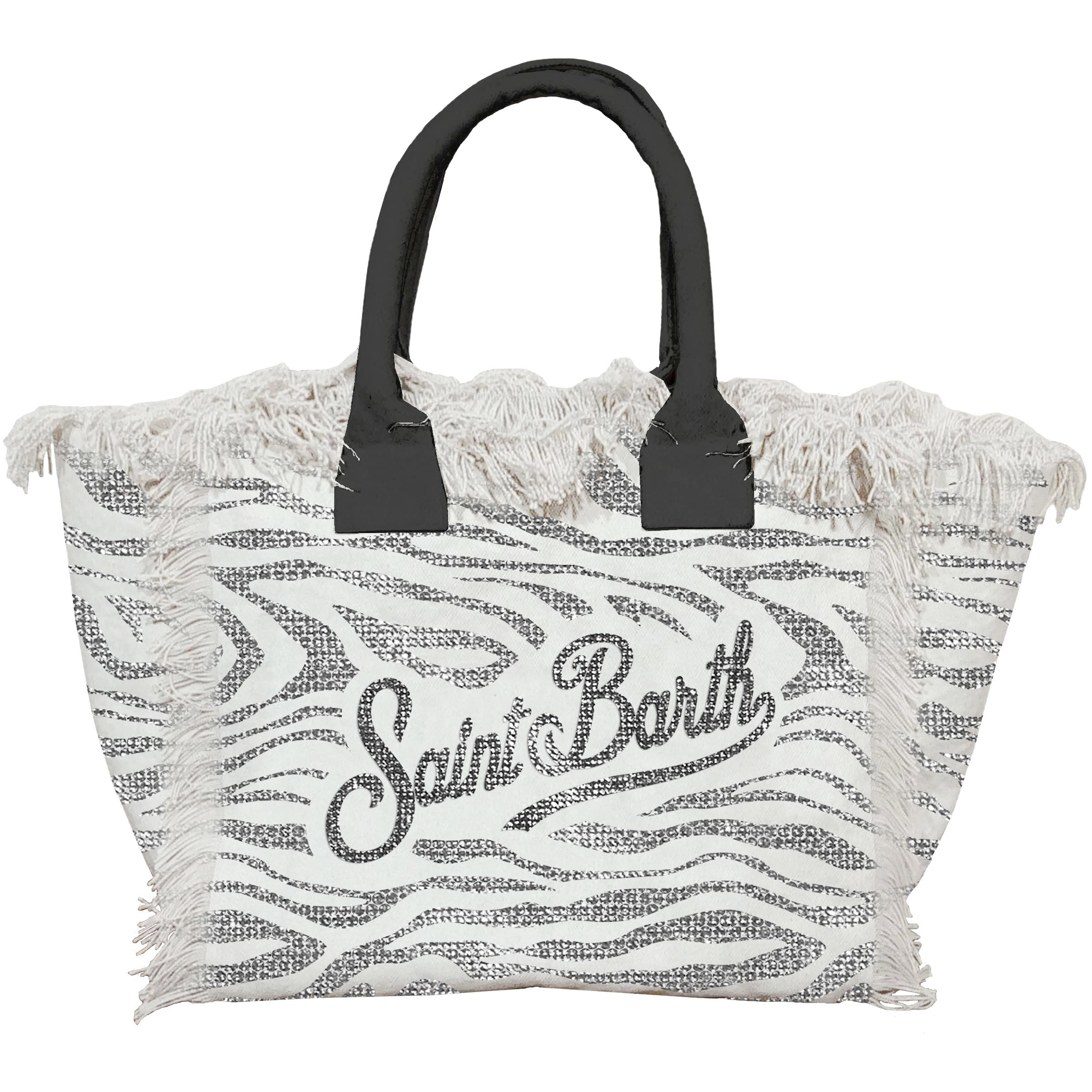 MC2 SAINT BARTH Borsa VANITY-Strass Zebra Bianco/Nero